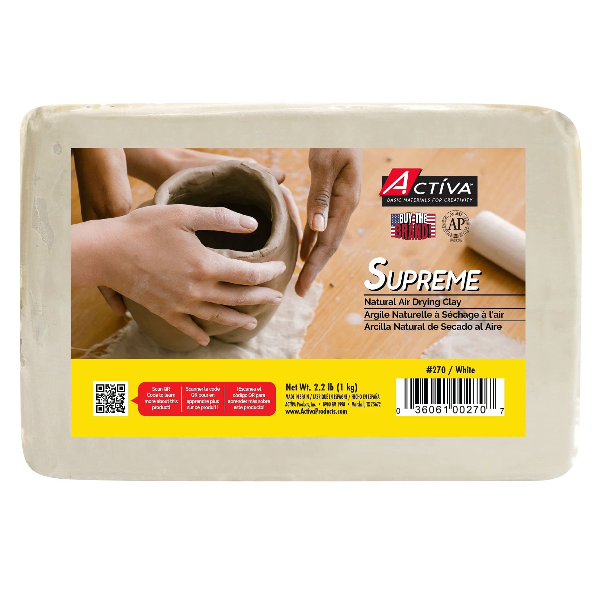 ACTIVA Supreme Artist's Air-Dry Clay, White, 2.2 lbs (1 kg) | Ultra-Fine & Exceptional Plasticity for Studio, Classroom & Hobby Use