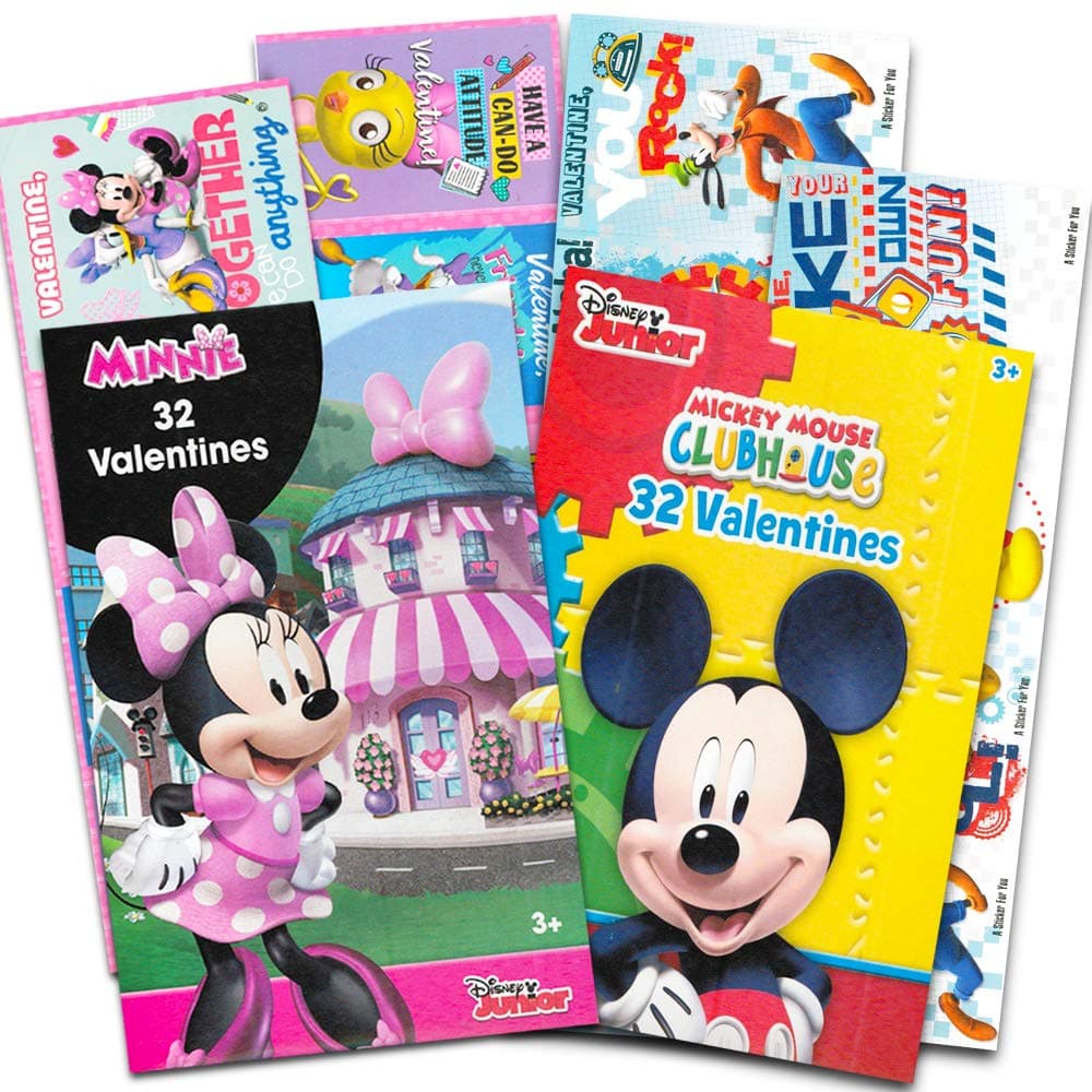 Disney Mickey Mouse and Minnie Mouse Valentines Cards Deluxe Set -- 64 Disney Valentines with Stickers