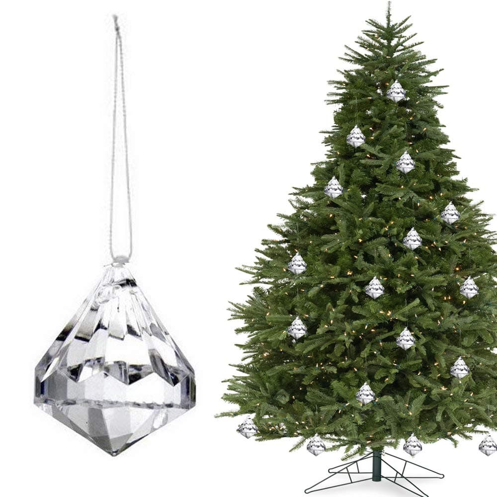 HOHIYA Christmas Tree Ornament Decorations Acrylic Crystal Xmas Ball Bauble Drop Droplet Prism Home Party Birthday Craft (Clear,pack of 24)