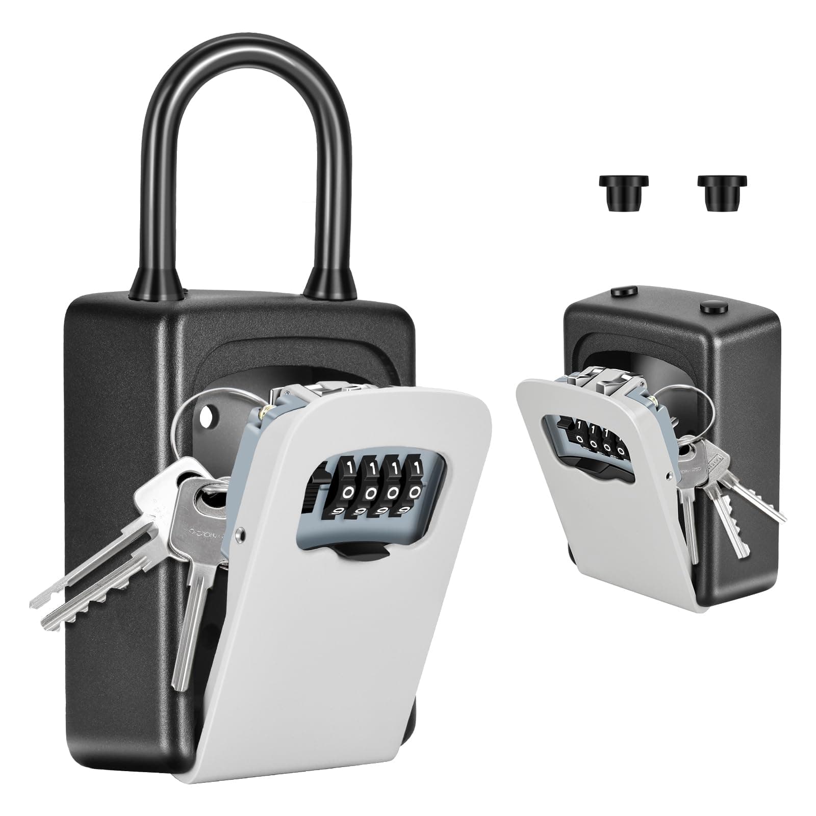 Portable Key Lock Box, Upgrade Clearly Visible Numbers, Lock Box Wall Mounted for House Key, 5 Key Capacity, Weatherproof Resettable Code (1 Pack, Gray)