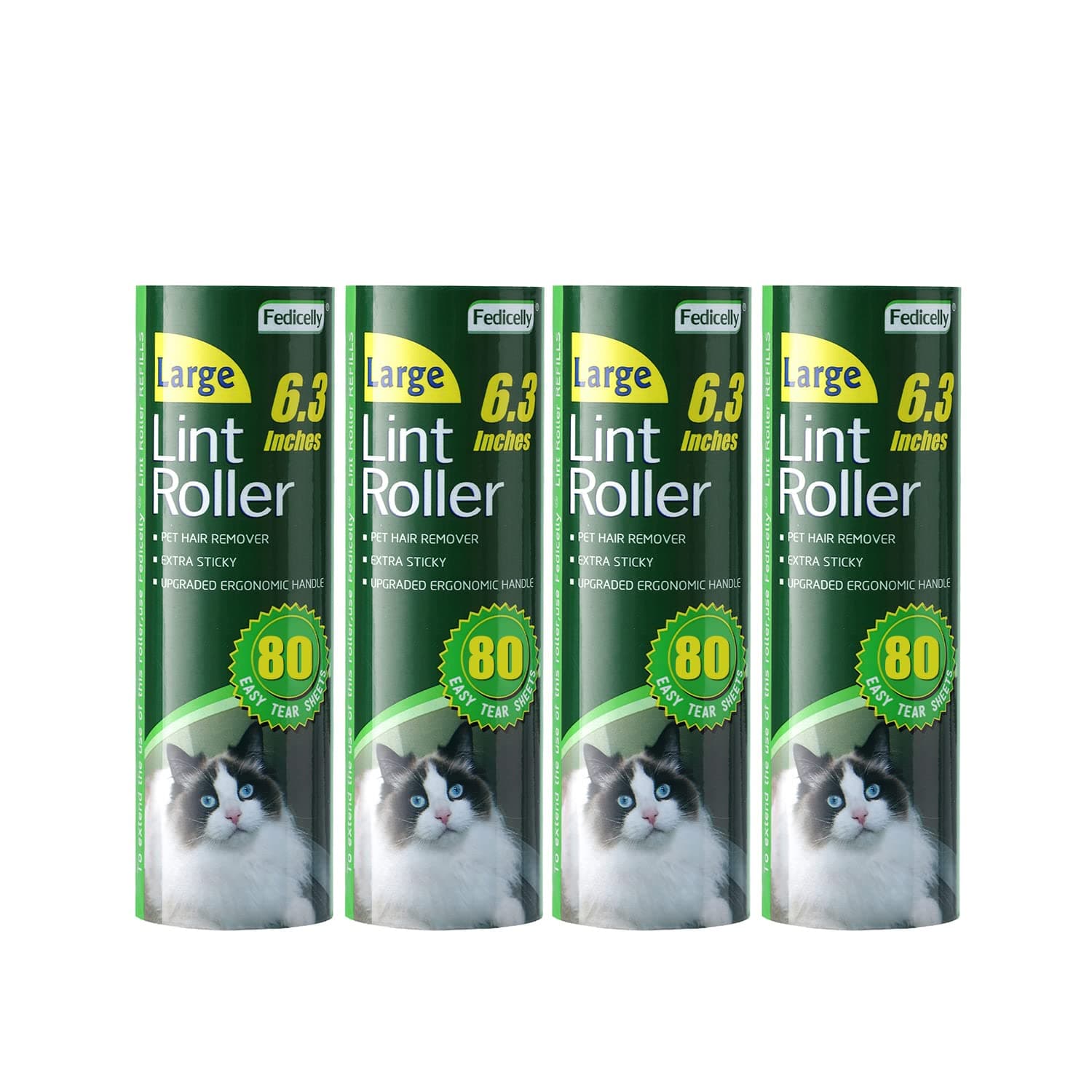 Fedicelly Large Lint Rollers Pet Hair Extra Sticky Refills,Mega Value Set 6.3 inches Wider with 320 Sheets for Cat and Dog Hair Removal,80 Sheets Per Roller (Pack of 4)