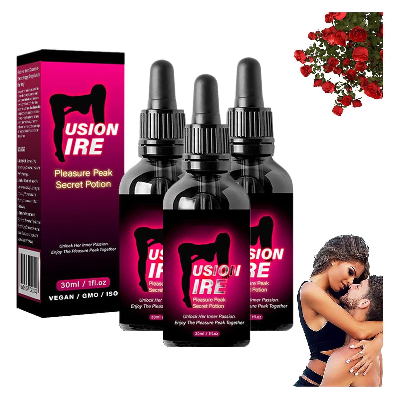 FusionFire Pleasure Peak Secret Potion - Secret Happy Drops, DesireFusion Passion Elixir,Pleasurepeak Oral Drops, Enhancing Sensitivity & Pleasure,Happy Hormones Drops for Women (3PC)