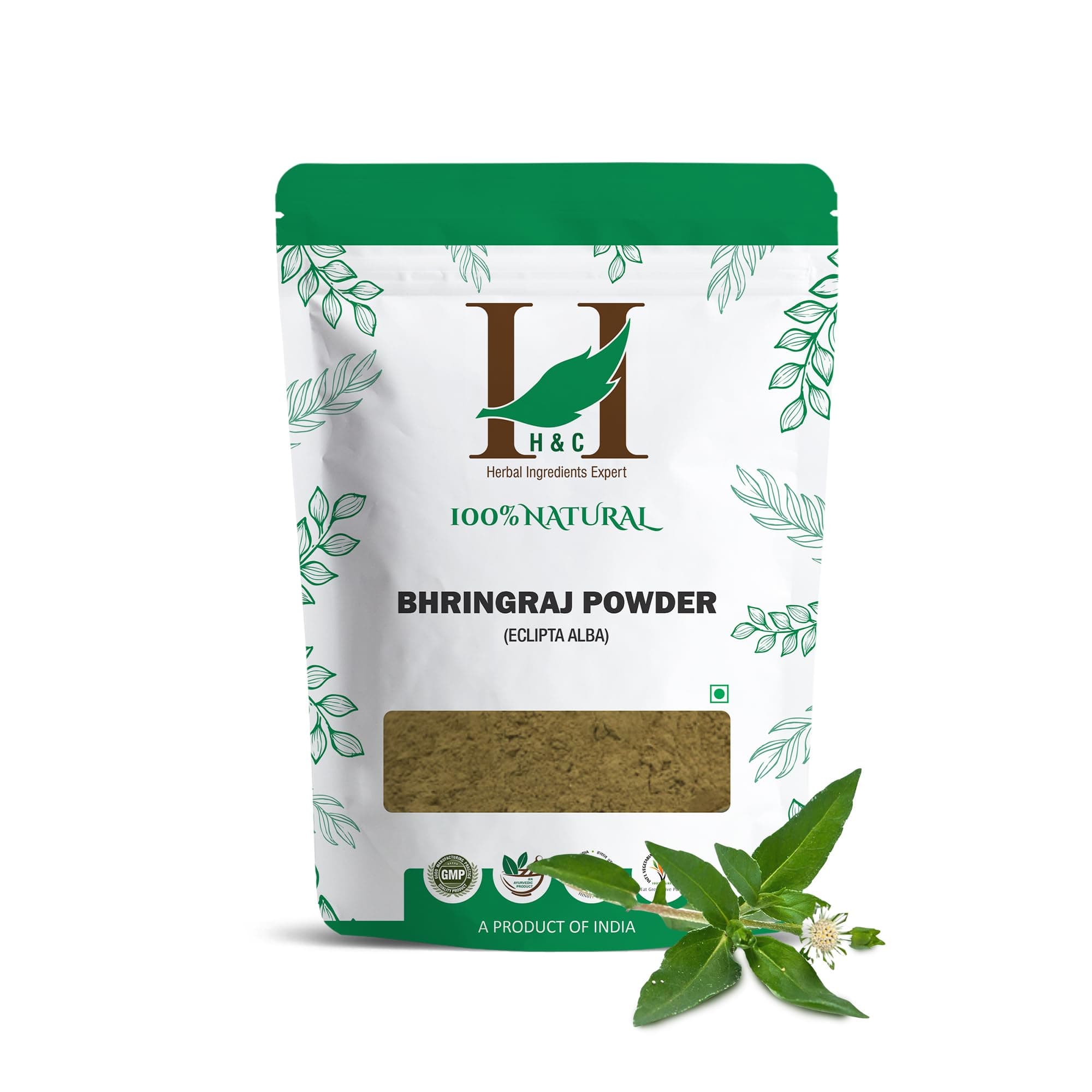 H&C HERBAL INGREDIENTS EXPERT Natural Bhringraj (Eclipta Alba) Powder - 227 Grams/ 0.5 Lb/08 Oz - For Hair Growth Rejuvenator