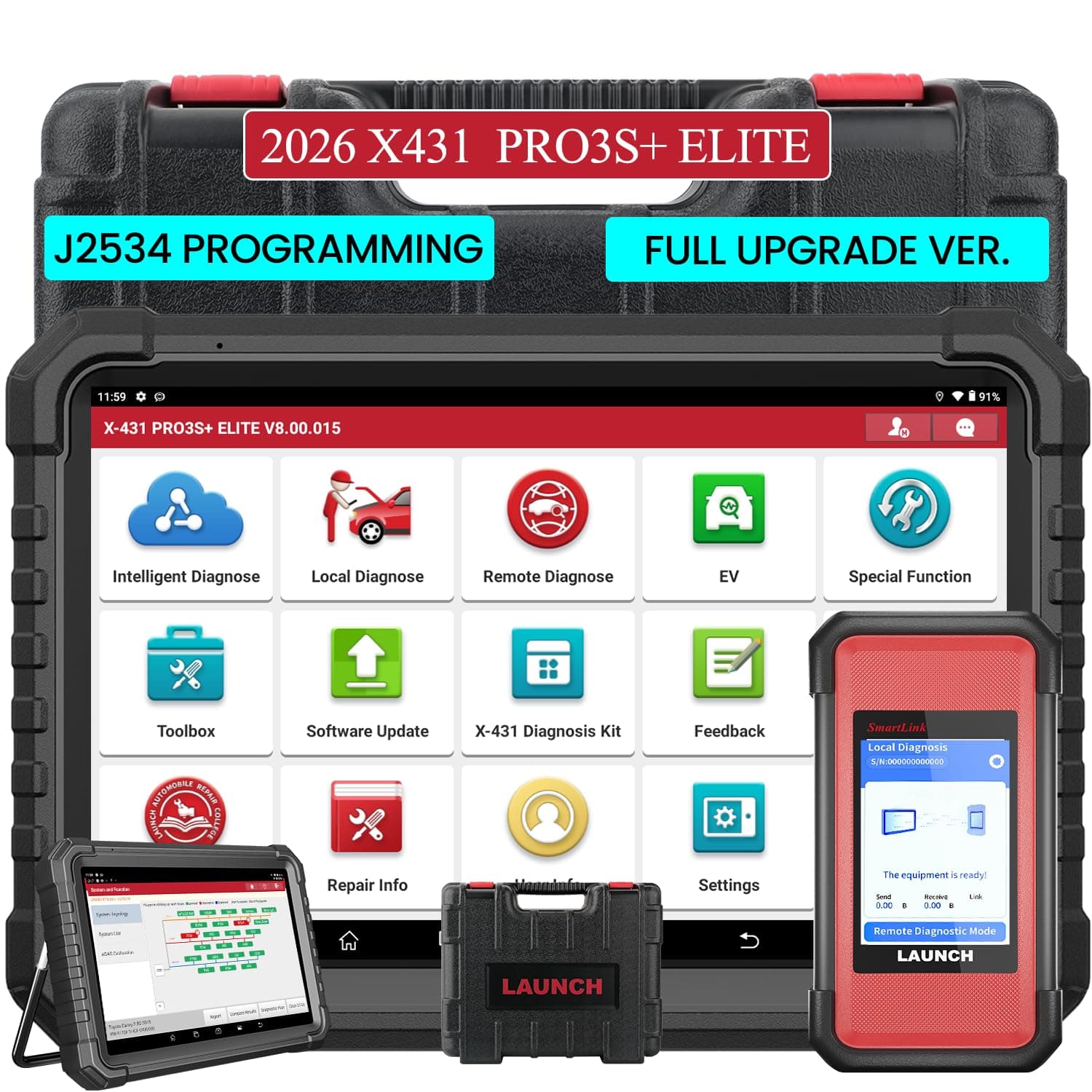 LAUNCH X431 PRO3S+ Elite, 2025 HD Track Scan, Topology Map, All-in-One Bi-Directional Scan Tool J2534, 60+ Services, Online Coding Full Function Scanner, CANFD/DoIP/D-PDU/CAN 2.0, FCA, 2 Year Update