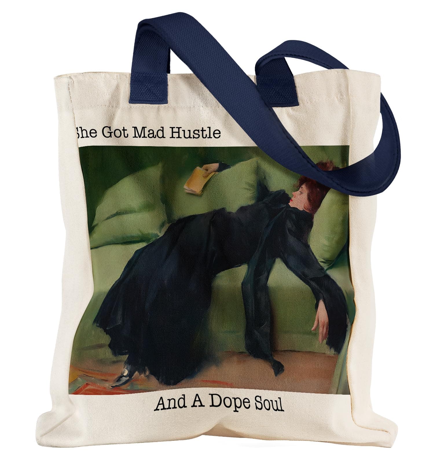 Aesthetic Heavy Canvas Tote Bag with Pocket for Women, Cloth Gusseted Totes Bag with Pattern for Shopping