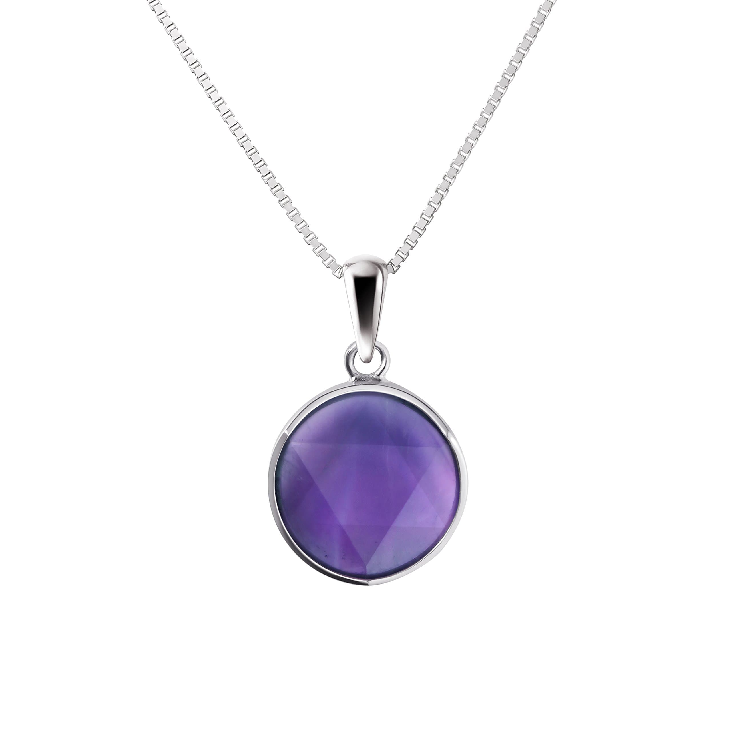 Sterling Silver Star Of David Natural Amethyst Gemstone Pendant Necklace. Chain length: 50cm