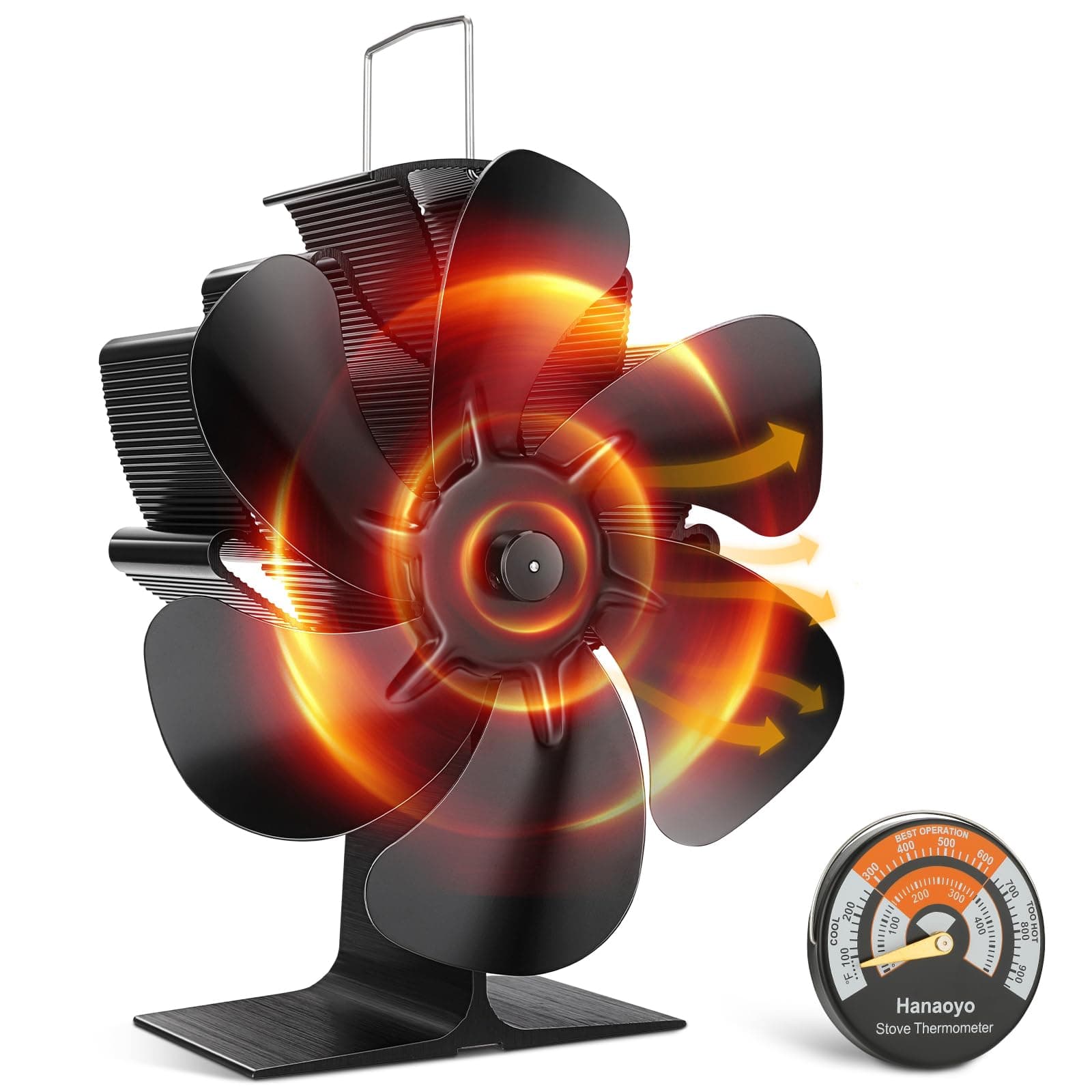 Stove Fan, 6 Blades Log Burner Fan Heat Powered, Silent Operation, for Log Burner/Wood/Fireplace, Stove Top