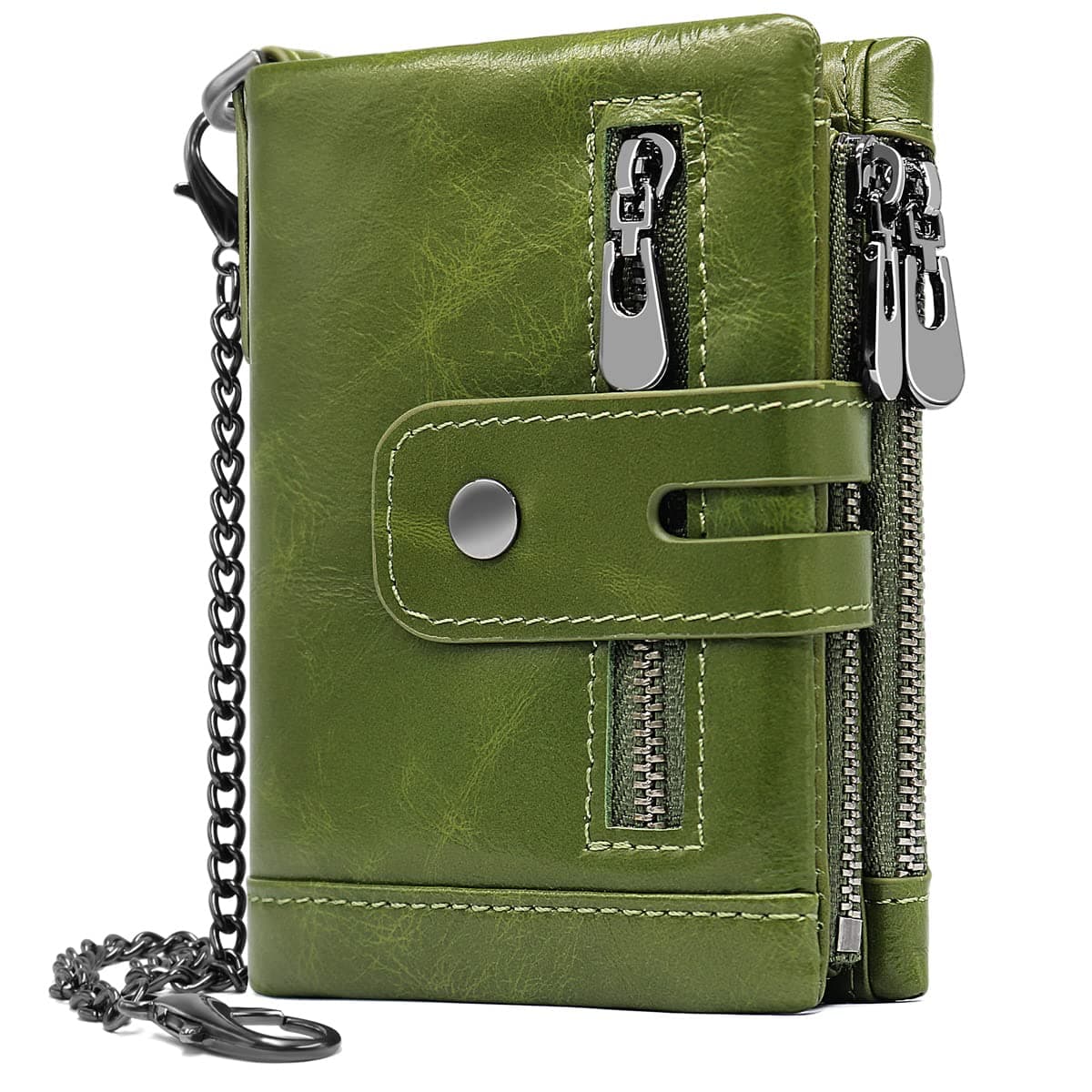 Ladies Leather Purse RFID Blocking Women's Wallet Multiple Compartment Zipper Coin Purse and 16 Card Slots Bifold Leather Lady Wallet with Chain,Small Womens Purses Leather