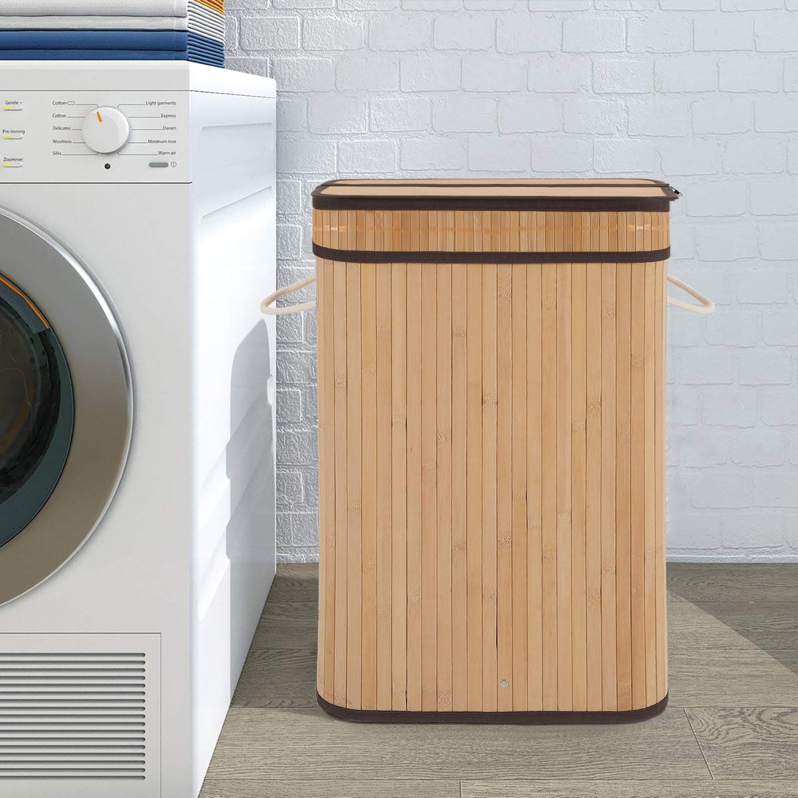 Sophia & William Laundry Hamper with Lid, 72L Bamboo Laundry Basket with Removable Liner, Collapsible Storage Dirty Clothes Basket with Handles for Laundry Bedroom, Natural