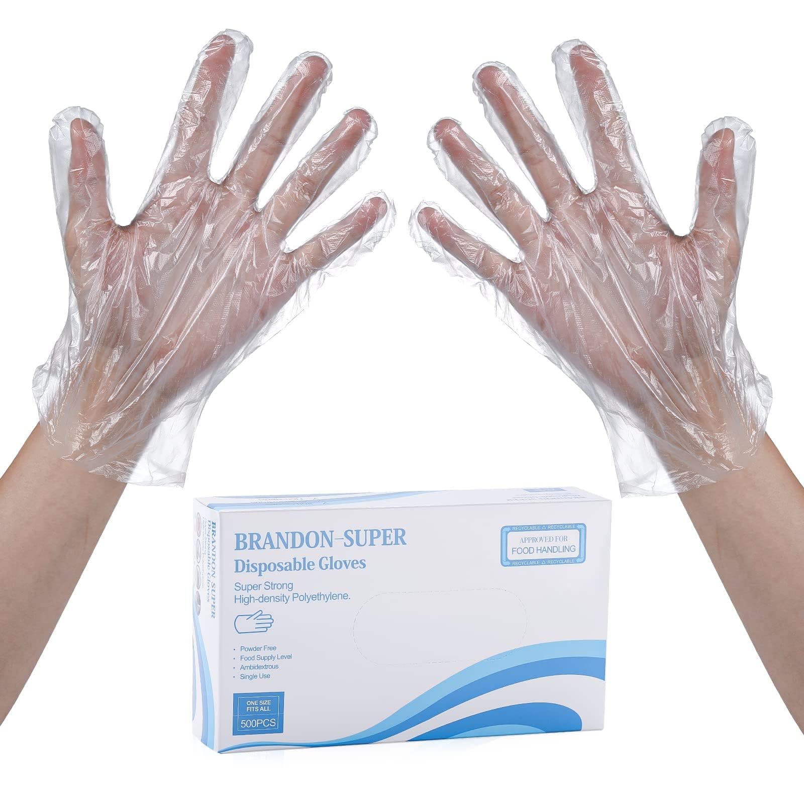 Brandon-super 500 Pcs Disposable Food Prep Gloves - Plastic Food Safe Disposable Gloves, Food Handling, One Size Fits Most