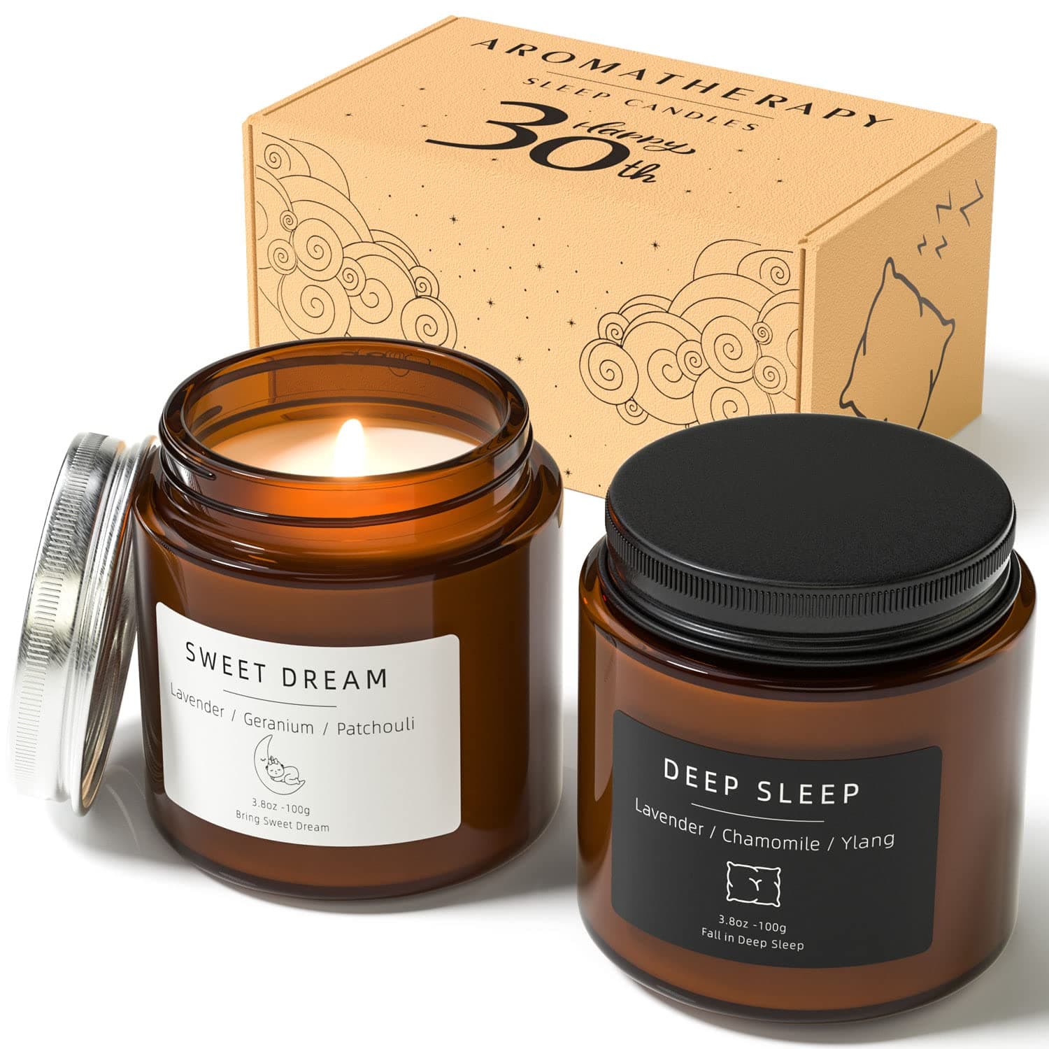 30th Birthday Gifts for Women, BOYUJK Sleep Candles Gift Lavender Scented Set Anxiety, Promotes Sleep, Chamomile Relieves Stress, Relaxation 3.5 ounce