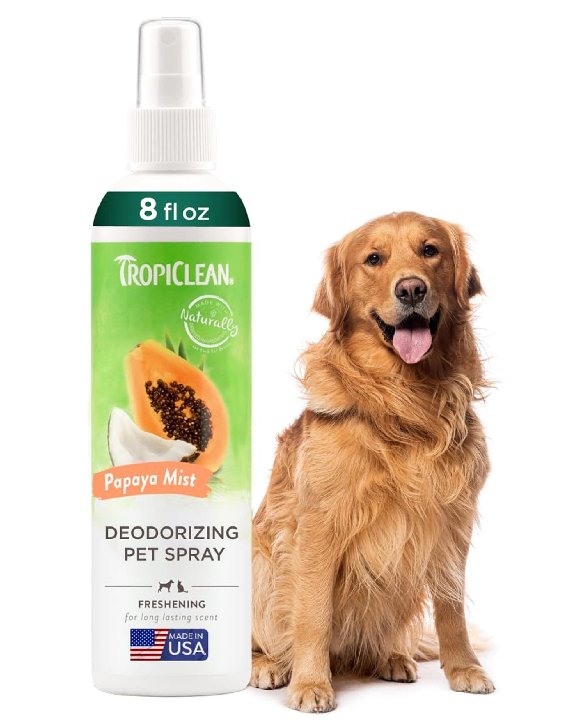 Dog Perfume, Long Lasting Papaya Cologne, Deodorizing Spray for Smelly Dogs, After Bath Detangling Spray with Vitamin E, Safe for Cats, 8oz.