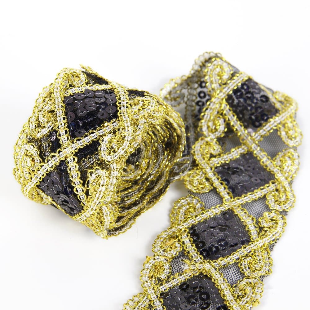 Sequins Lace Mesh Trim Lace Ribbon Applique Sewing Craft Supplies 10 Yards for Clothing Curtain Table Runner Making Decorating (Black)