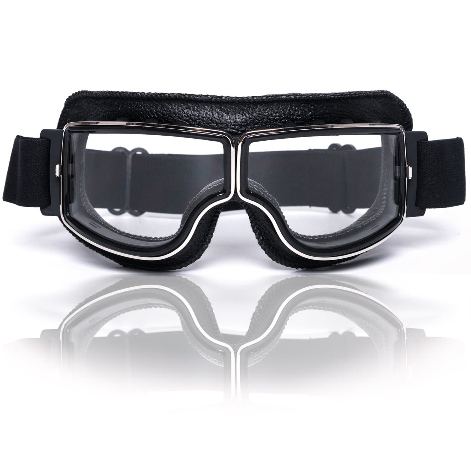 Eteanor Leather Vintage Aviator Goggles Retro Pilot Style Cafe Racer Motorcycle Goggle, Off-Road ATV Scooter Cruiser Touring Half Open Face Helmet Sports Glasses Snowboard Ski Snow Goggles