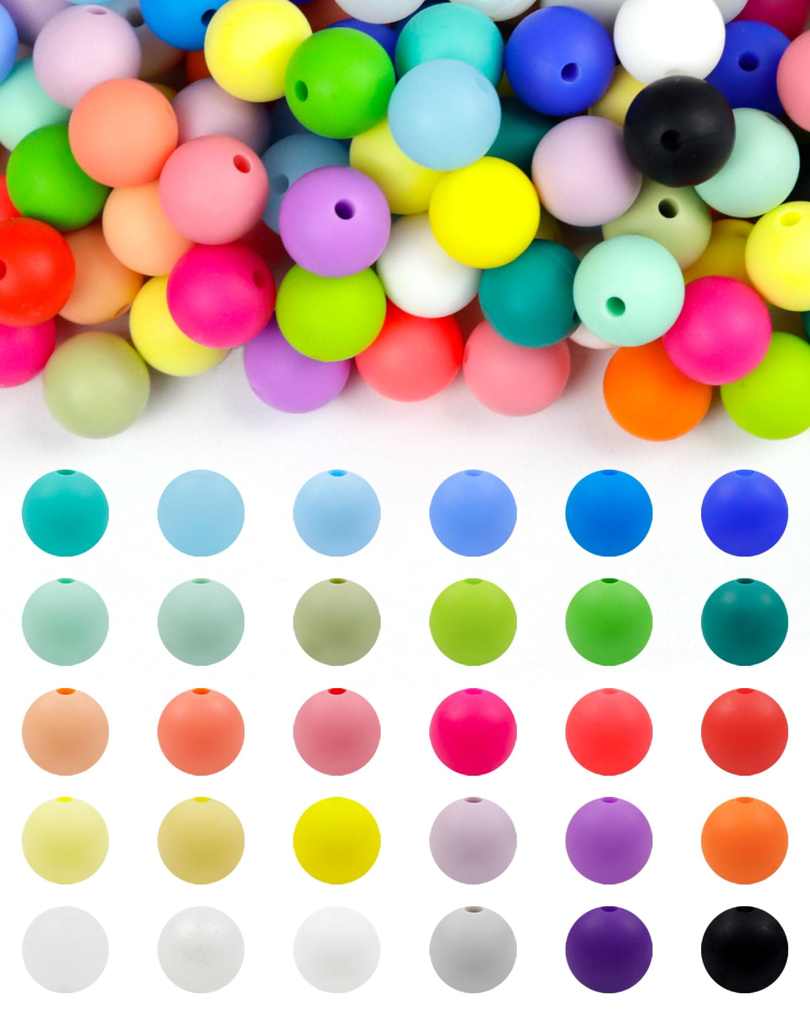 FIVEIZERO 180PCS Silicone Beads, 30 Colors 12mm Silicone Beads Focal Beads Rubber Round Beads Mixed Color Silicone Lentil Beads Bulk for DIY and Keychain Accessories Silicone Beads Crafts Making