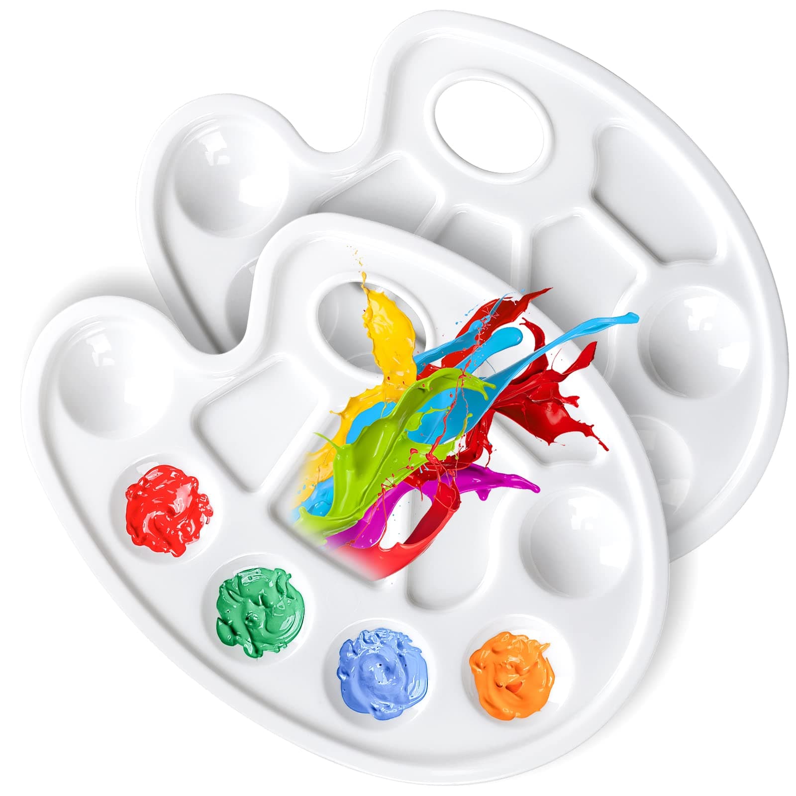 - FANDAMEI Oval Paint Palette Tray, Plastic Paint Tray Palette, Painting Palette, Paint Tray Palettes Paint Pallets with Thumb Hole for Adults & Kids, for Painting or DIY Craft Class, White, 2 PCS