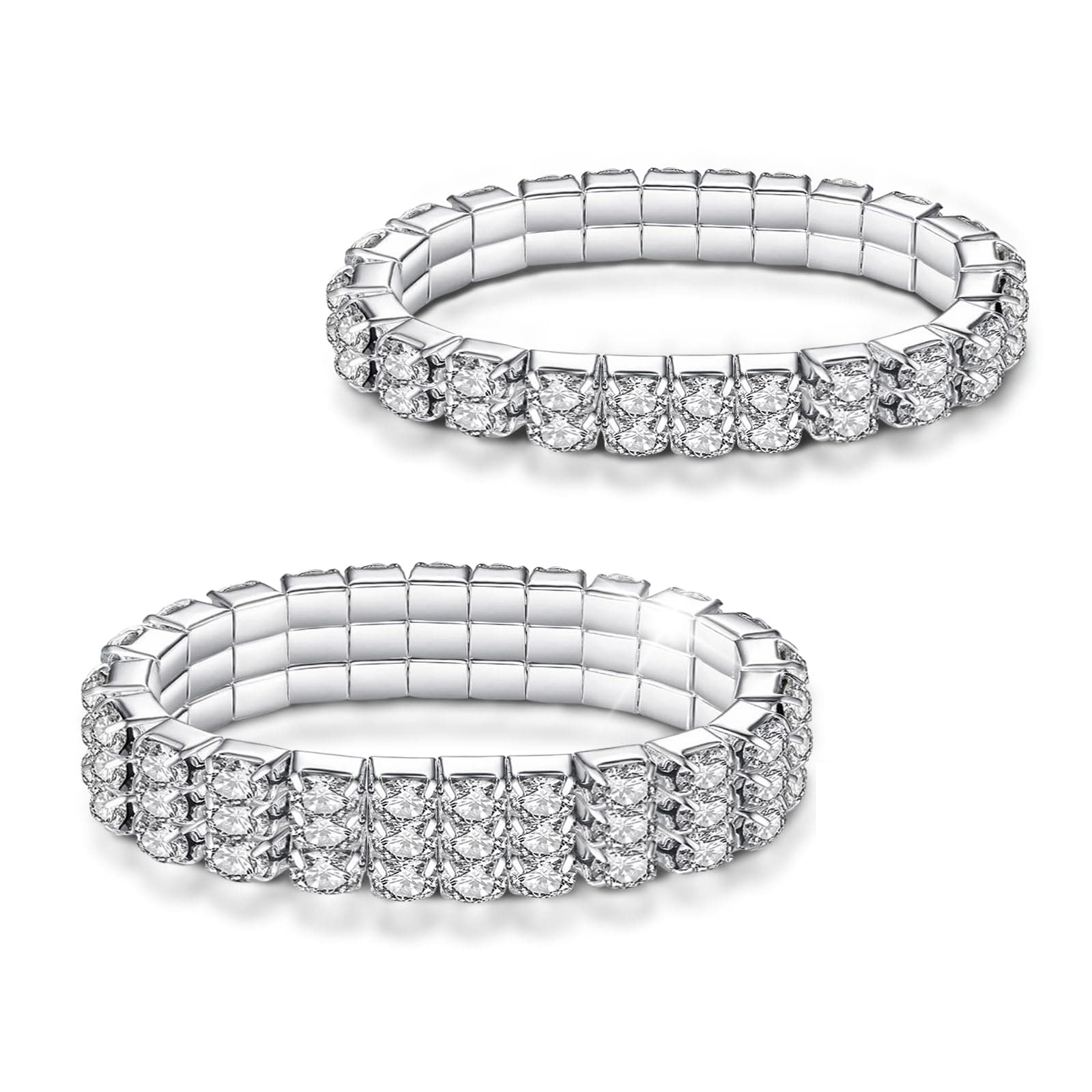 Rhinestone Stretch Bracelets, Twinkle Diamond Tennis Bangle, Silver Crystal Sparkling Bridal Stackable Bracelet Jewelry, Bling Shining Wedding Party Elastic Band Bracelet for Women