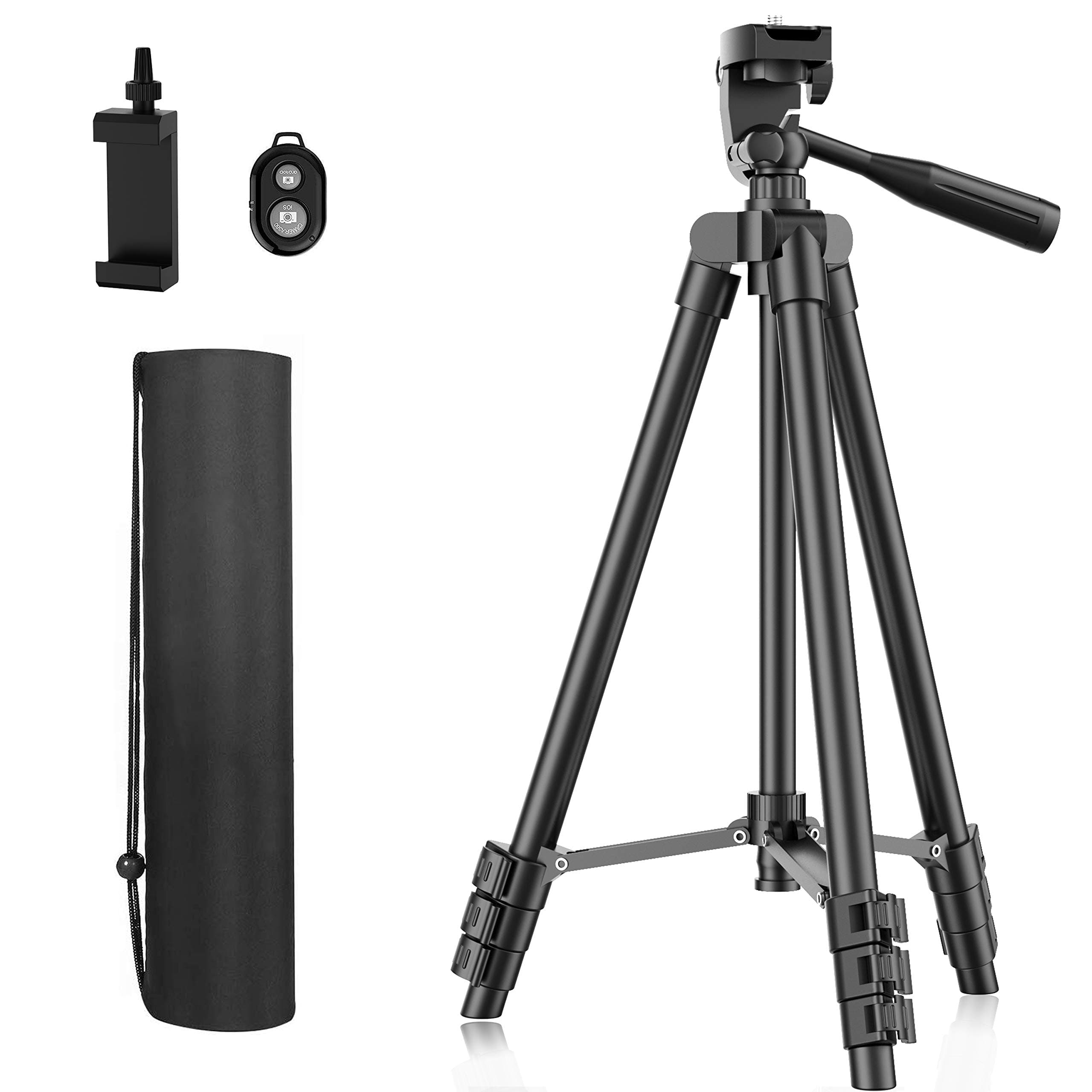Phone Tripod, 51" Extendable Travel Lightweight Tripod Stand with Carrying Bag, Universal Tripod with Bluetooth Remote, Cell Phone Mount for Phone Xs/Xs Max/Xr/X/8/8 Plus/Samsung/Huawei Phone,Camera