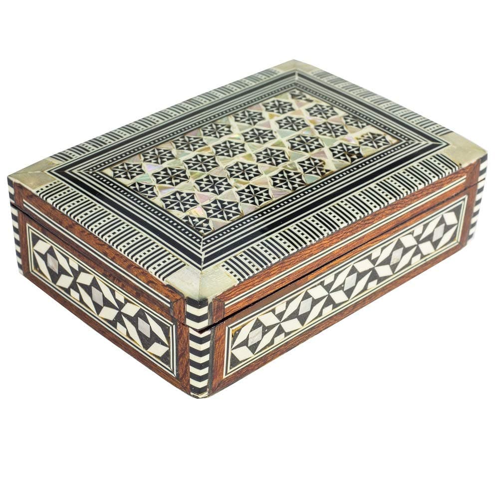 Arts of Egypt- Elegant Egyptian Inlaid Mother of Pearl Jewelry Collectibles Gift Trinket Box 5 3/8"x 3 3/4"x 1 1/2"H