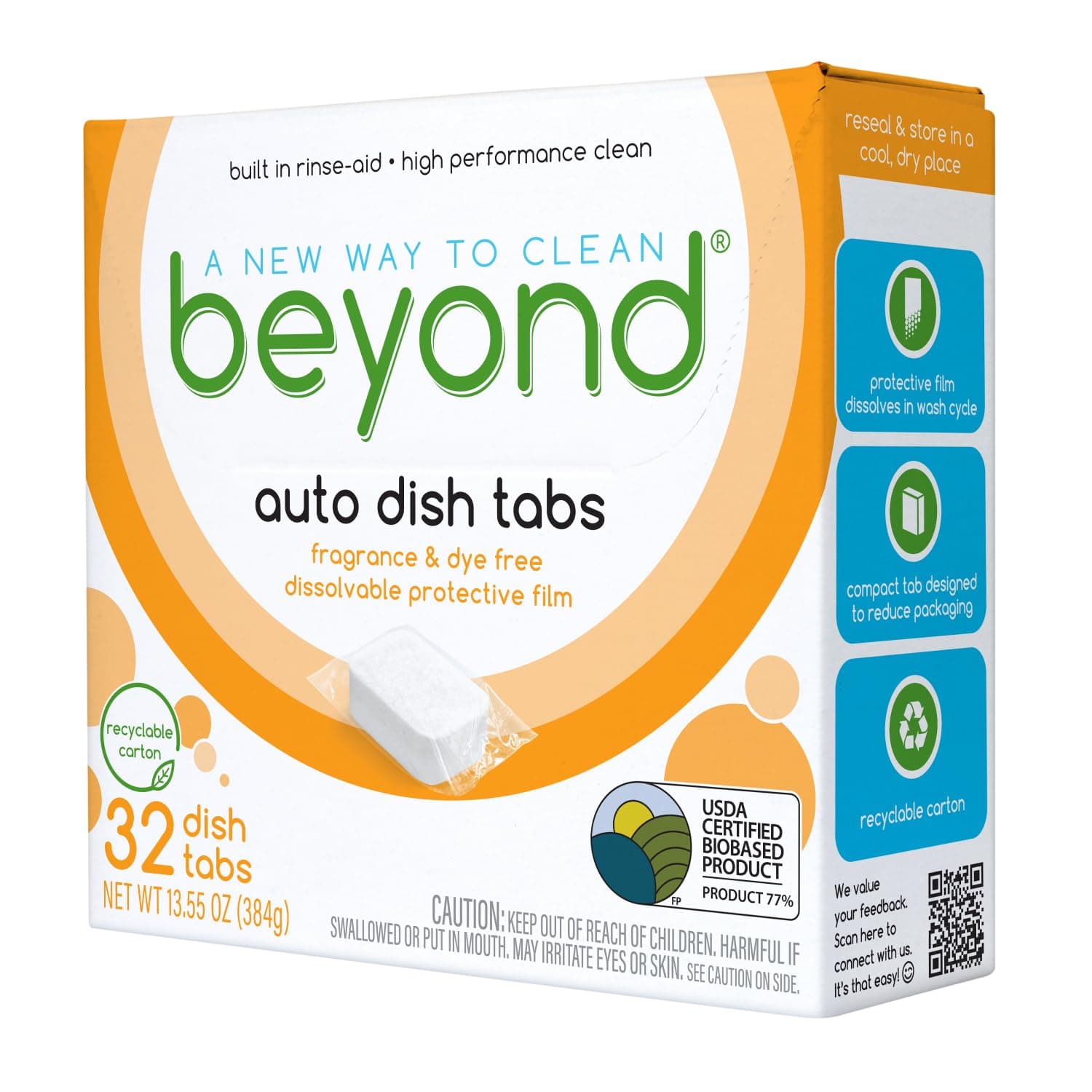 Beyond Auto Dishwasher Tablets [32 tablets] - Fragrance & Dye Free - Certified Biobased. Powerful. Plant-Based Ingredients