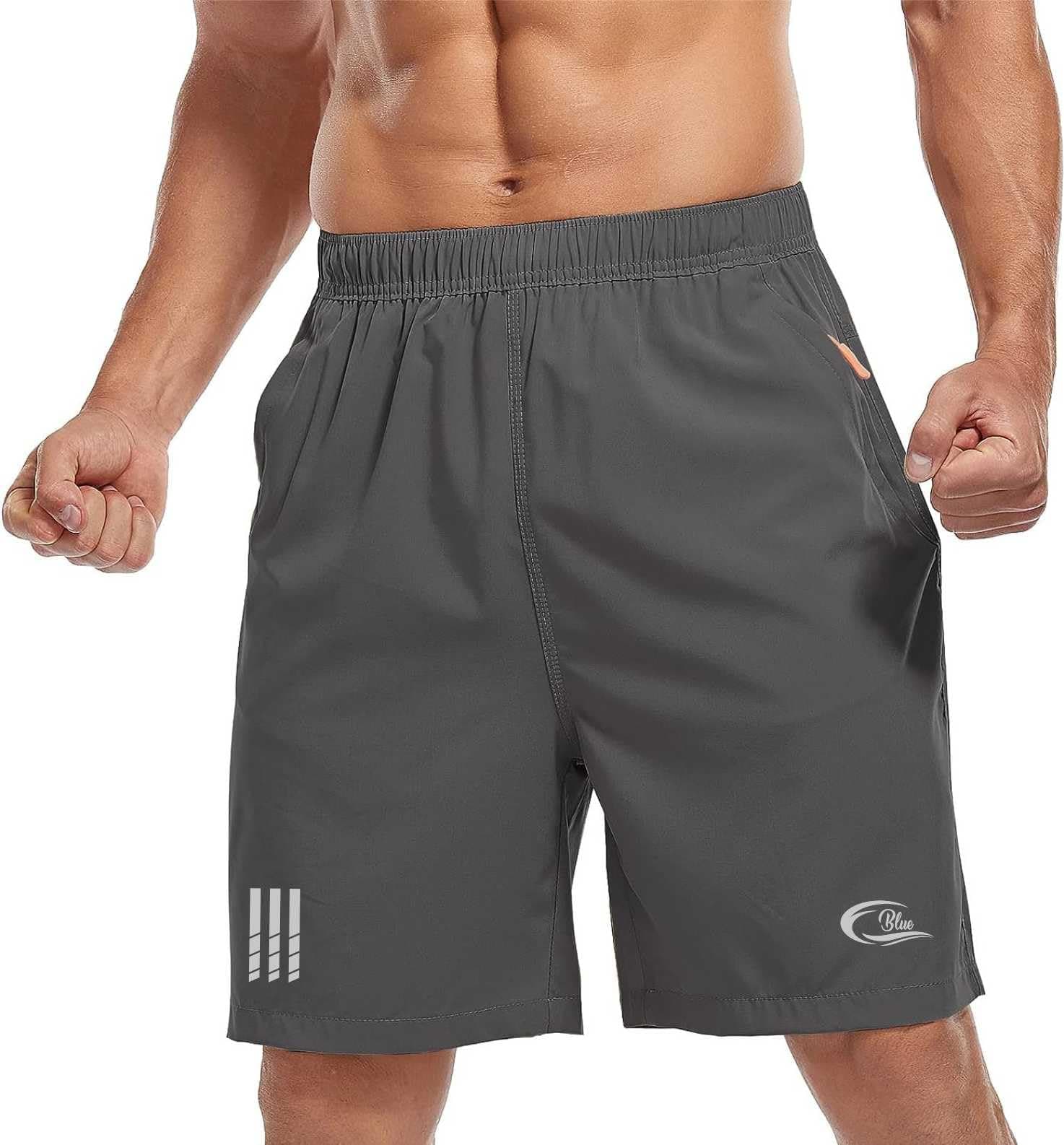 CBlueMen's Outdoor Quick Dry Lightweight Sports Shorts with 2 Zipper Pockets, Breathable Hiking Running Gym Workout Athletic Shorts