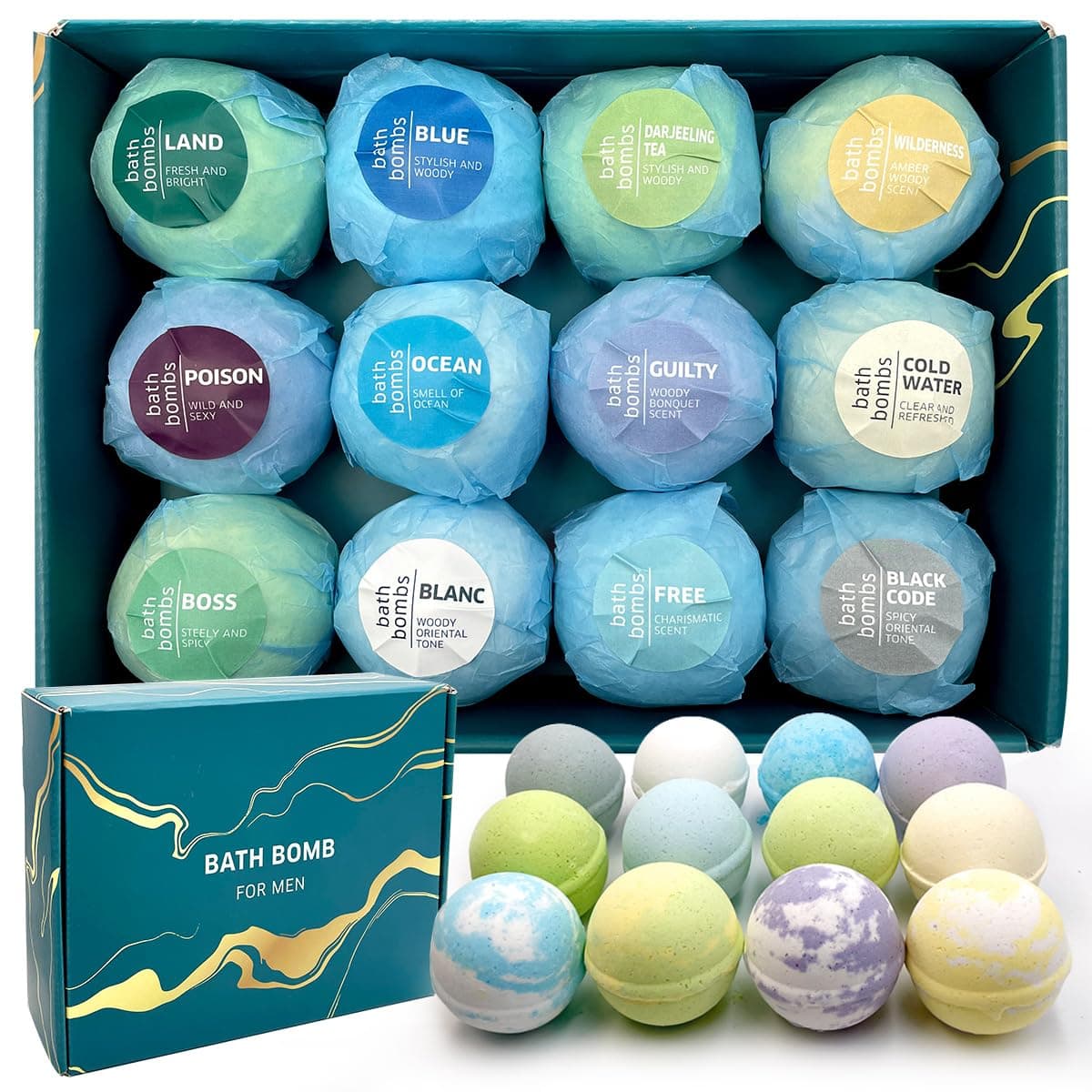 Clear and Fresh 12 Pack Bath Bombs For Men, Premium Masculine Scented Bath Bombs For Adults, Bath Bombs For Adults