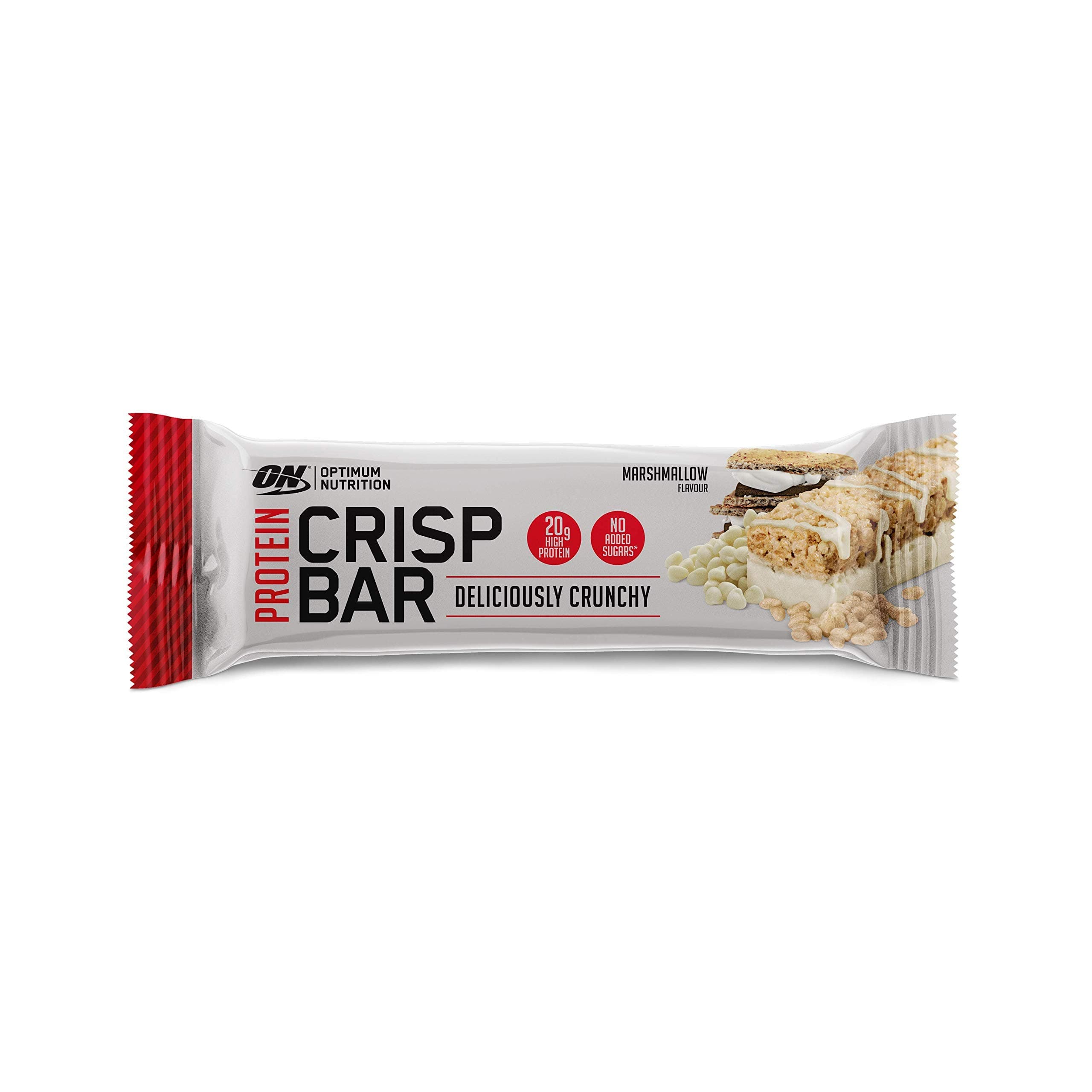 Optimum Nutrition  Protein Crisp Bar, Marshmallow Flavour with Whey Protein Isolate and No Added Sugar, 65 g