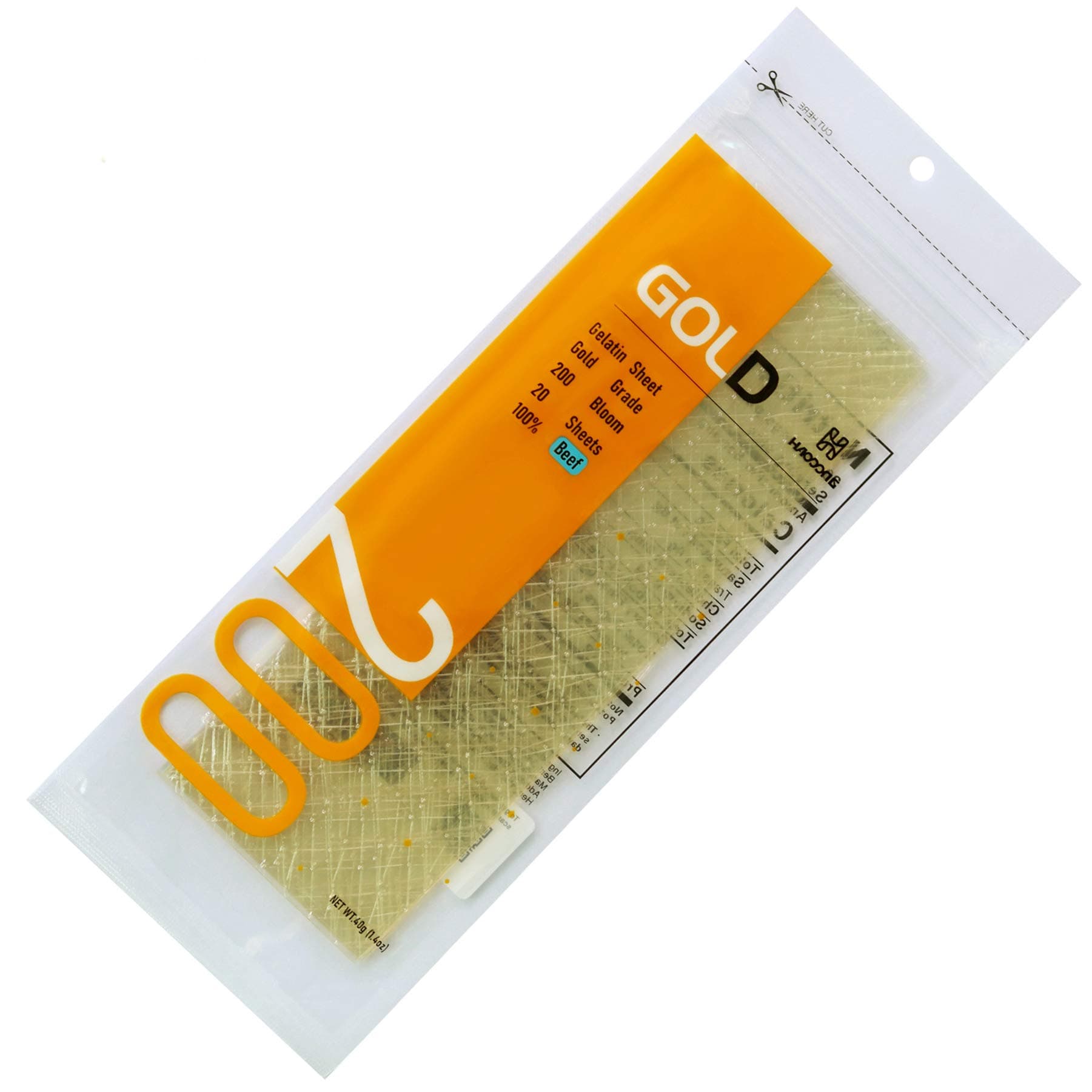 Haodong Beef Gelatin Sheets, 20 Sheets Gold Leaf Gelatine, 200 Bloom Gelatin Leaves for Baking (40g/1.42oz)