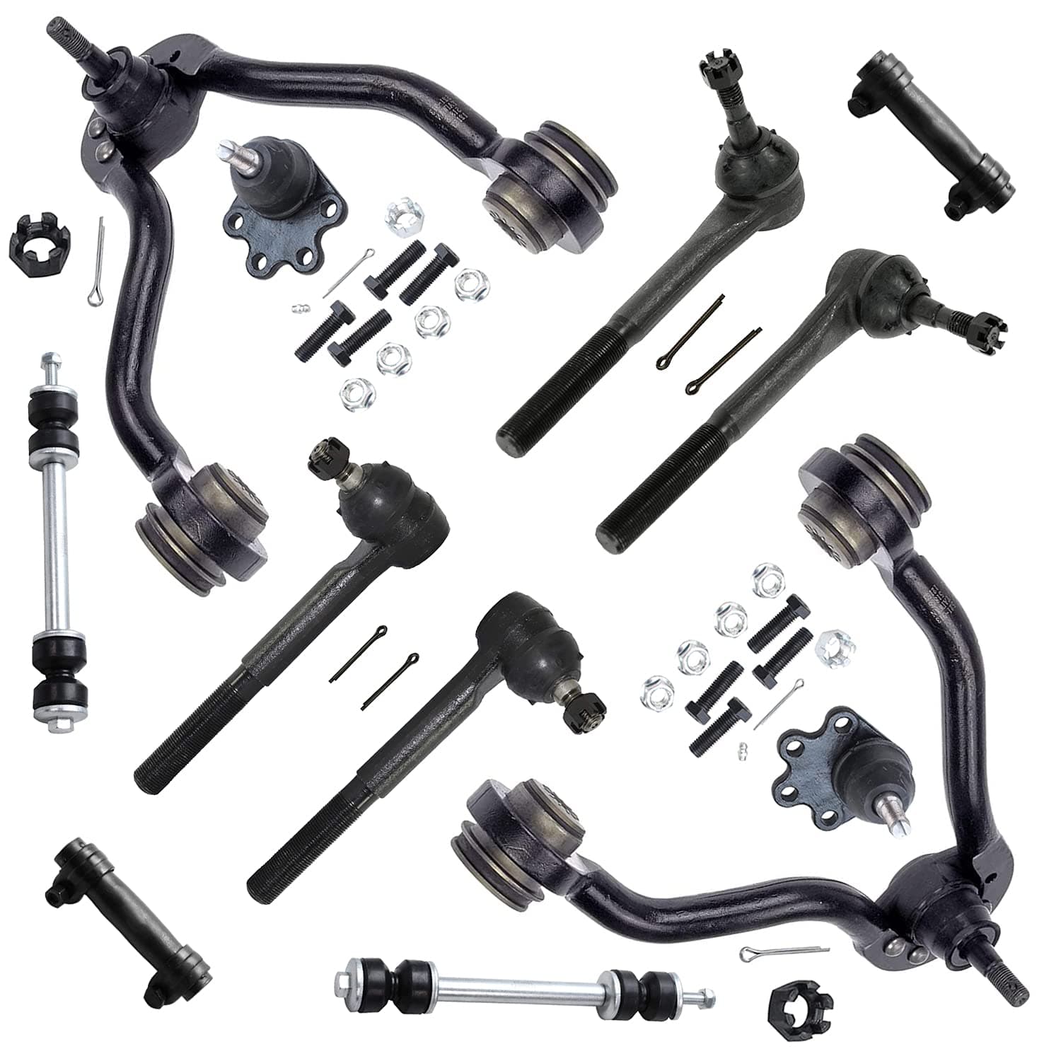 Detroit Axle - 12pc Front End Suspension Kit for Chevy GMC Tahoe Blazer K1500 Suburban K2500 Upper Control Arms Lower Ball Joints Sway Bars Tie Rods Replacement Adjusting Sleeves
