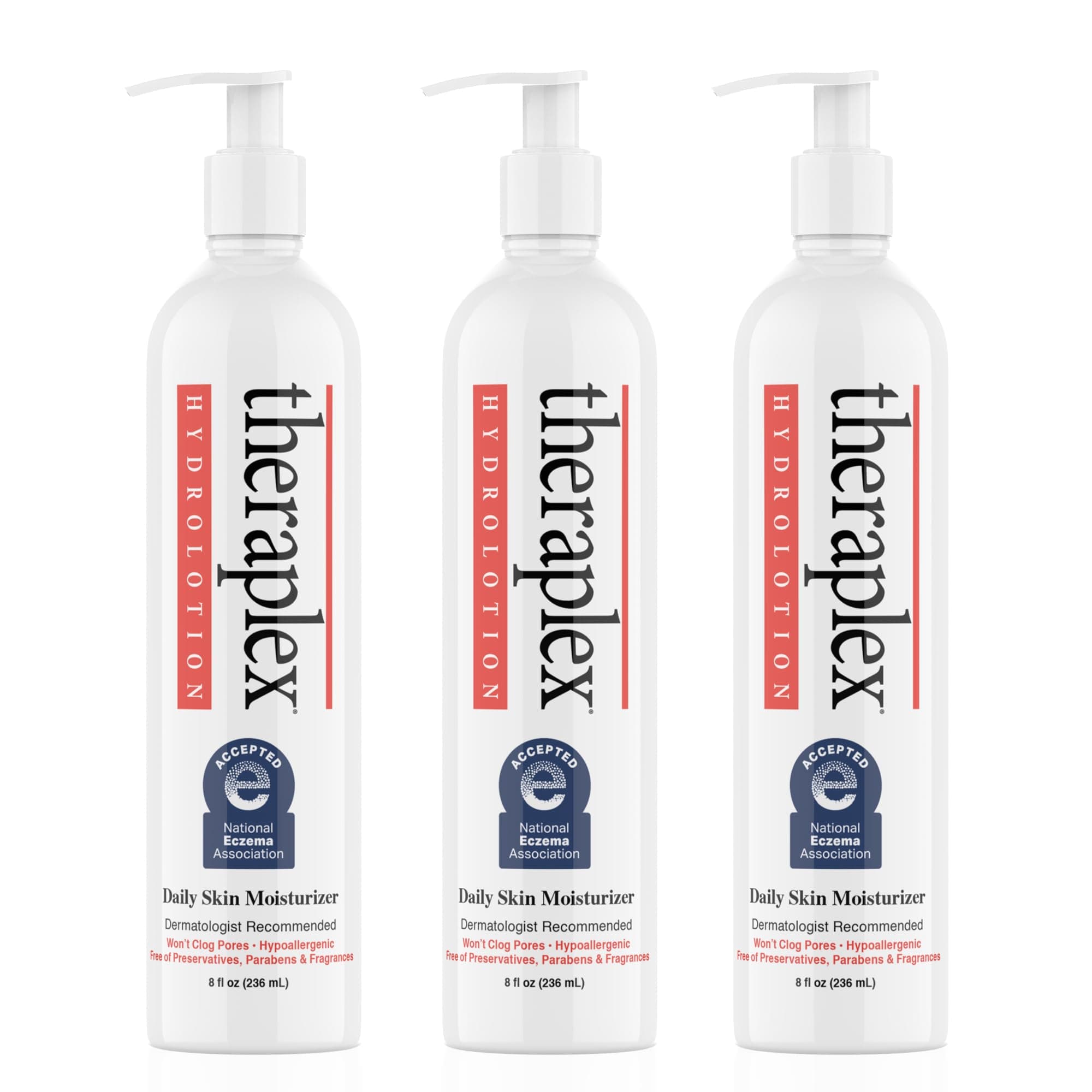 - THERAPLEX Hydrolotion - Daily Skin and Body Moisturizer, No Parabens Or Preservatives, Noncomedogenic, and Hypoallergenic, Fragrance-Free, Dermatologist Recommended 3 Pack