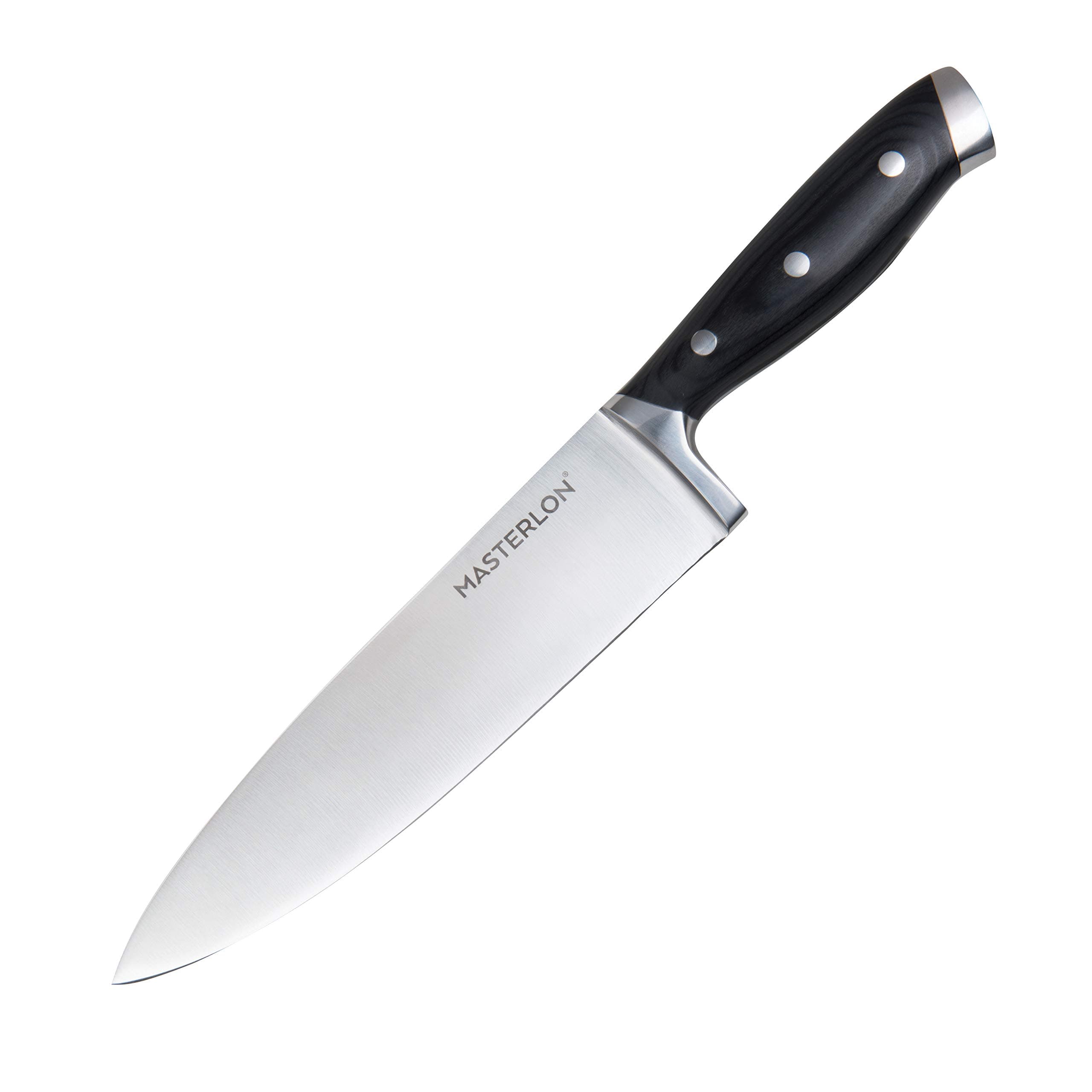 Masterpan Masterlon Chef’s Knife 20cm, Protective Blade Cover, Extra-Sharp, Natural Wood Grain, Triple Riveted Ergonomic Handle