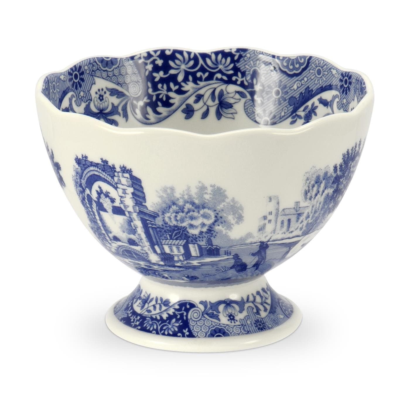 Portmeirion Blue Italian Footed Bowl | Made of Porcelain | Berries, Sweets, and Chocolate Bowl | Scalloped Edge | Measures 4.75-Inch | Dishwasher and Microwave Safe