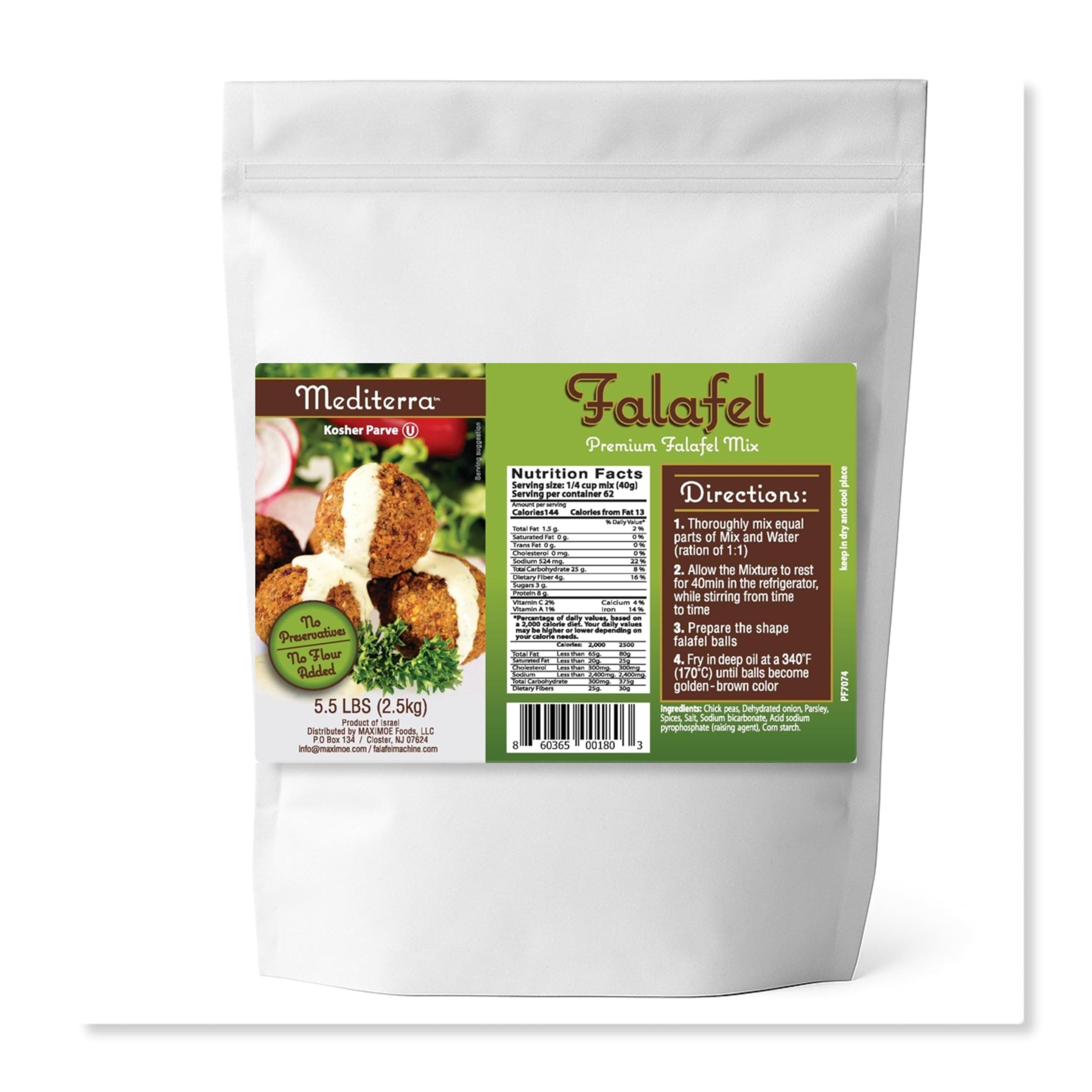 Restaurants' choice Falafel Mix (5.5 LB - yields 325 balls OR 42 Burgers) Gluten Free, Kosher