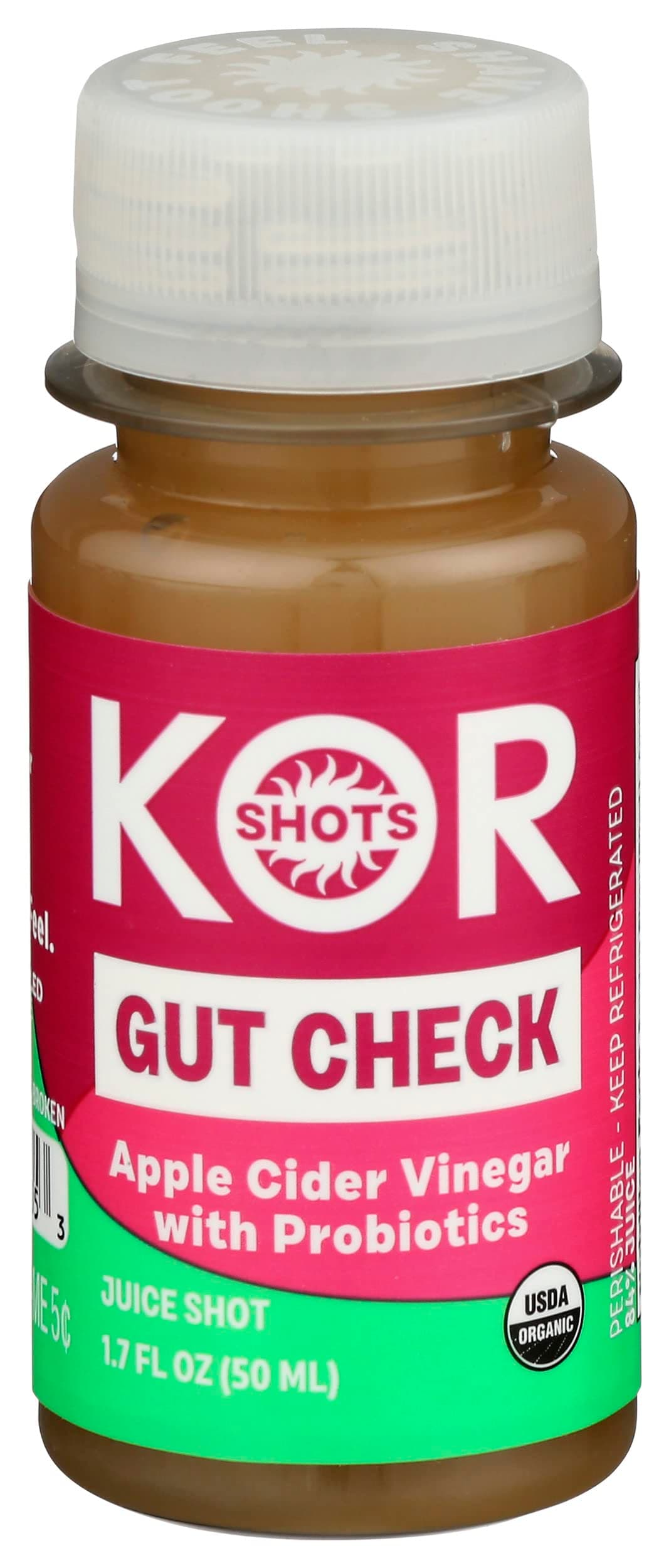 Kor Shot Apple Cider Vinegar Probiotics Shot - 1.7 Fl Oz - Gut Check - Digestive Health - 1 Billion Cfu Probiotics - USDA Certified OrganicUSDA Organic