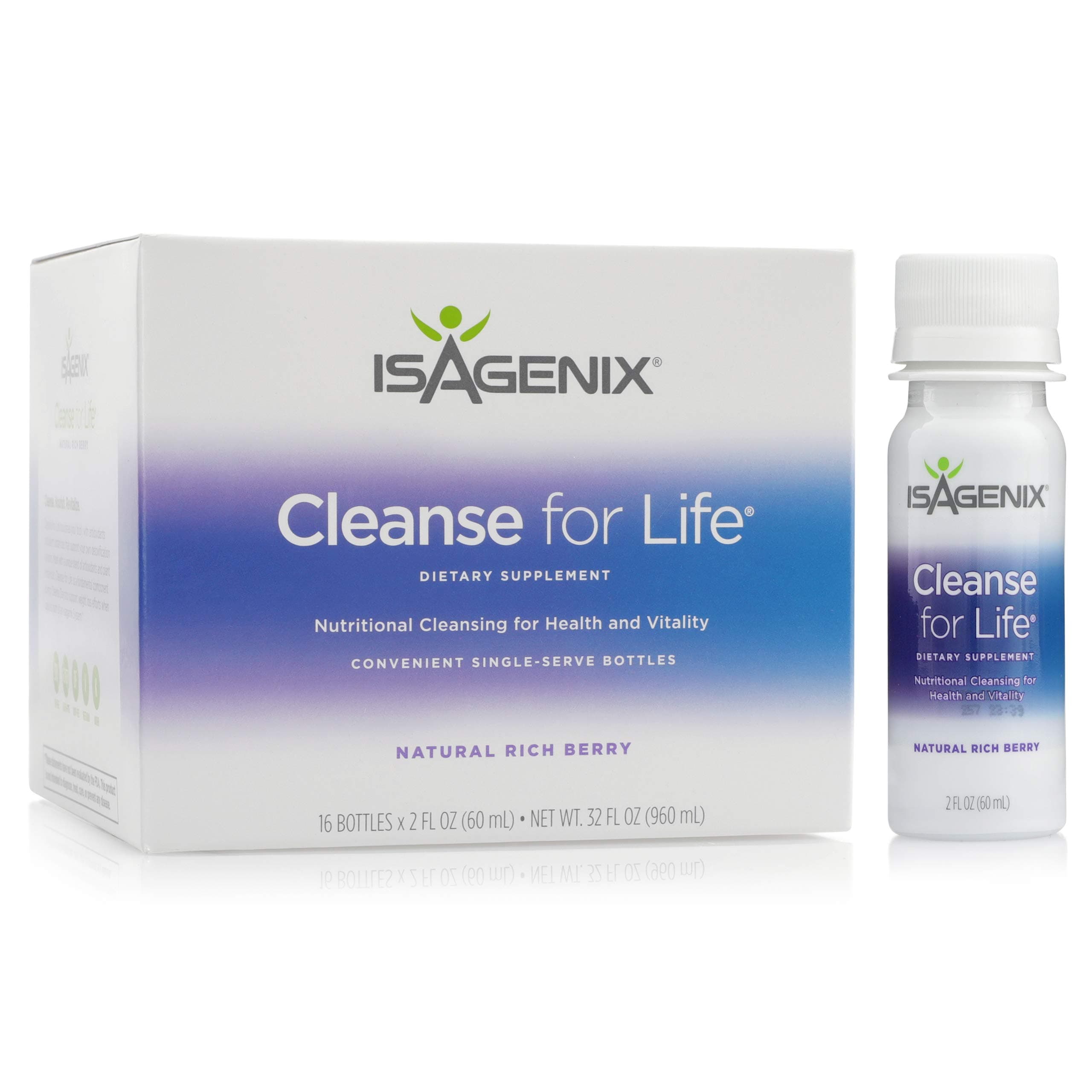 Isagenix Cleanse for Life - Detox Cleanse Drink with Vitamin B12, Niacin and Vitamin B6 for Overall Wellness - 2-Ounce Bottle (16 Pack) (Natural Rich Berry Flavor)