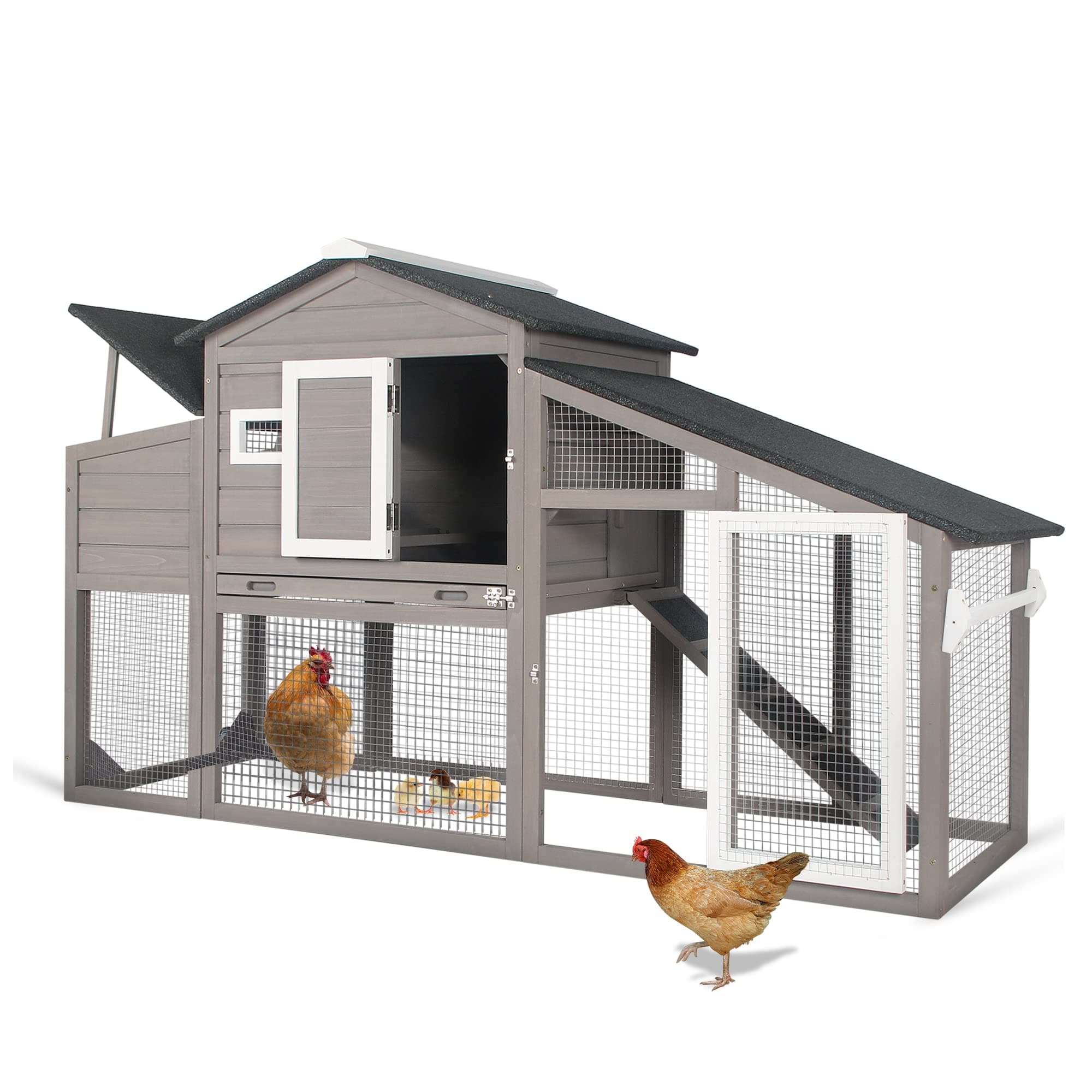 Chicken Coop Large Wooden Chicken Tractor - with Wheels Waterproof Outdoor Hen House Poultry Cage Back Yard Chicken Coops with Run, Laying Boxes and Secure Enclosure (Sloping Roof)