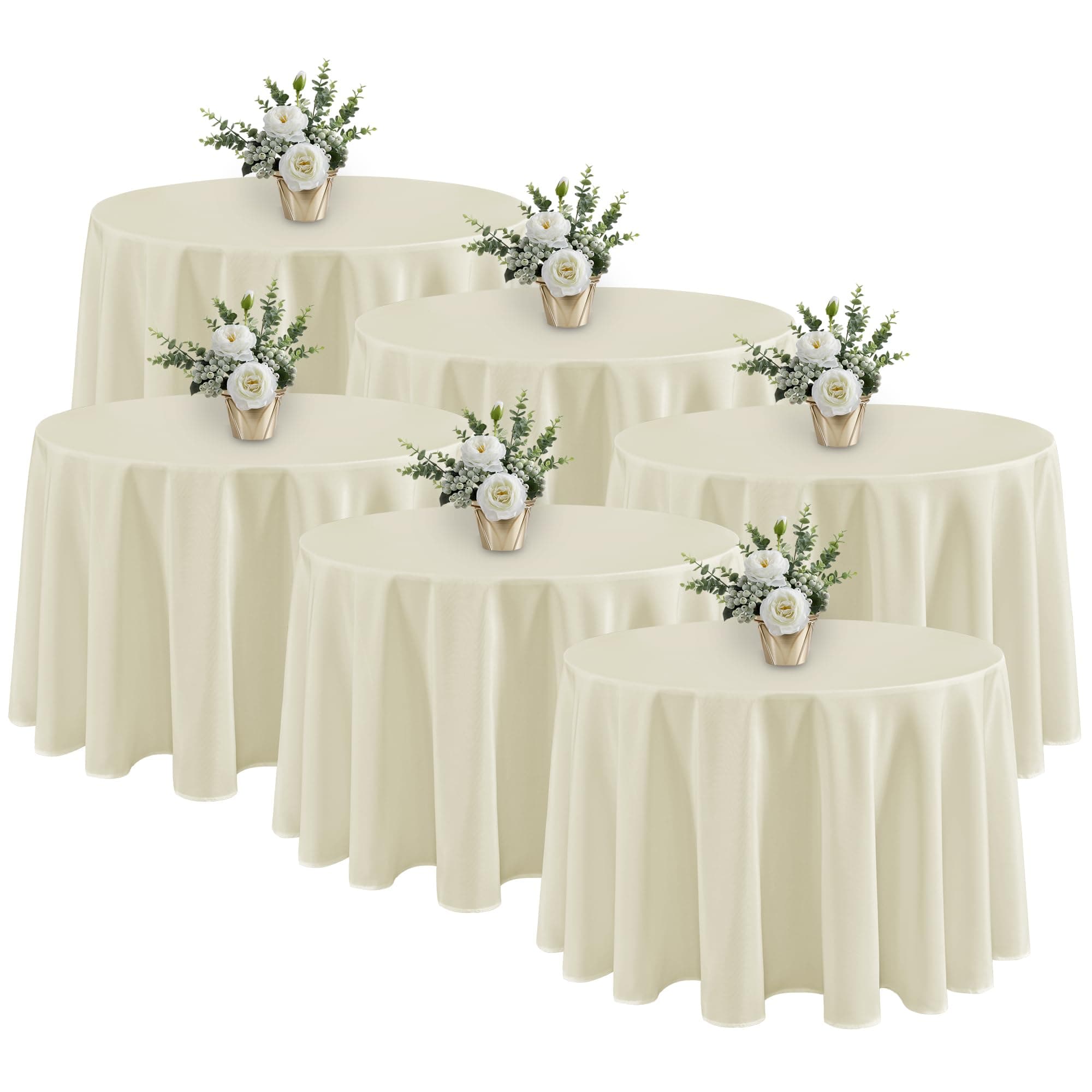6 Pack Ivory Round Tablecloths - 120 Inches in Diameter - Stain Resistant and Washable Table Clothes, Polyester Fabric Table Covers for Wedding, Party, Banquet, Formal Events