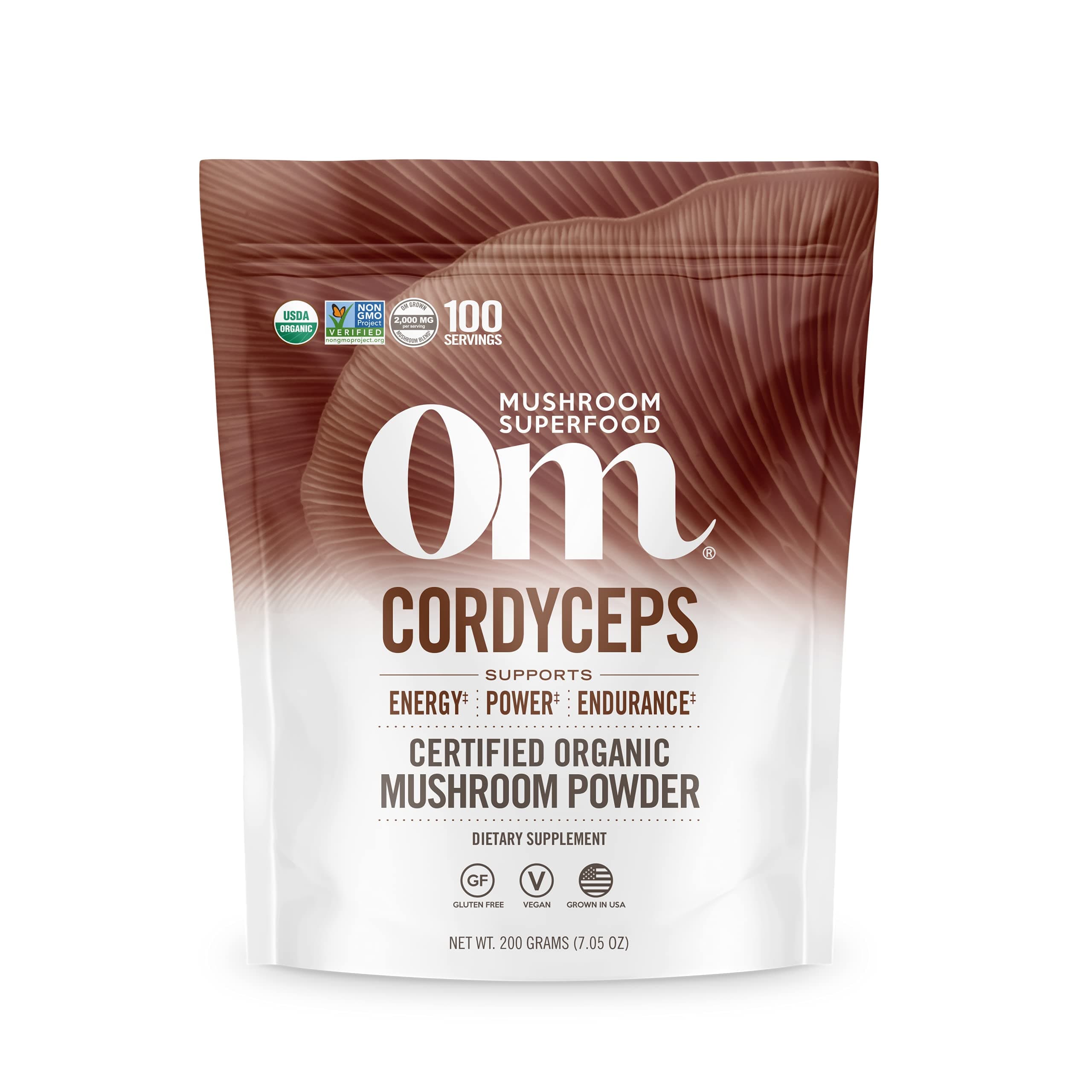 OM Mushroom Cordyceps Powder 7.05 oz (100 Servings) ā Organic, Vegan, Non-GMO, Gluten-Free ā Energy, Stamina & Endurance Support ā Adaptogenic Superfood for Sports, Performance, Smoothies & Tea