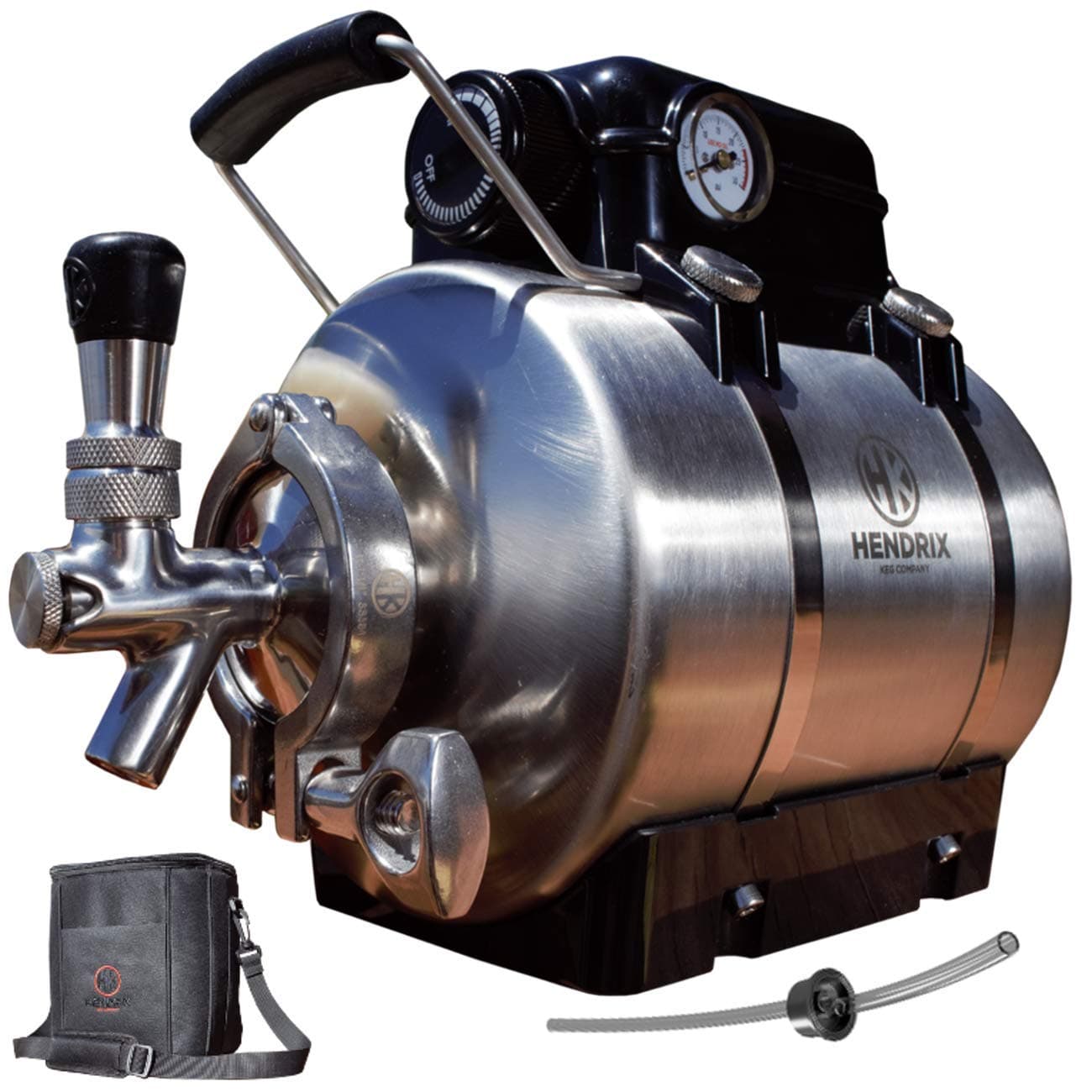 HK 64 oz from Hendrix Keg Company. A pressurized growler keg designed to keep your craft beer and home brew fresh. Comes with a growler transfer unit and a cooler bag to keep your beer cold.