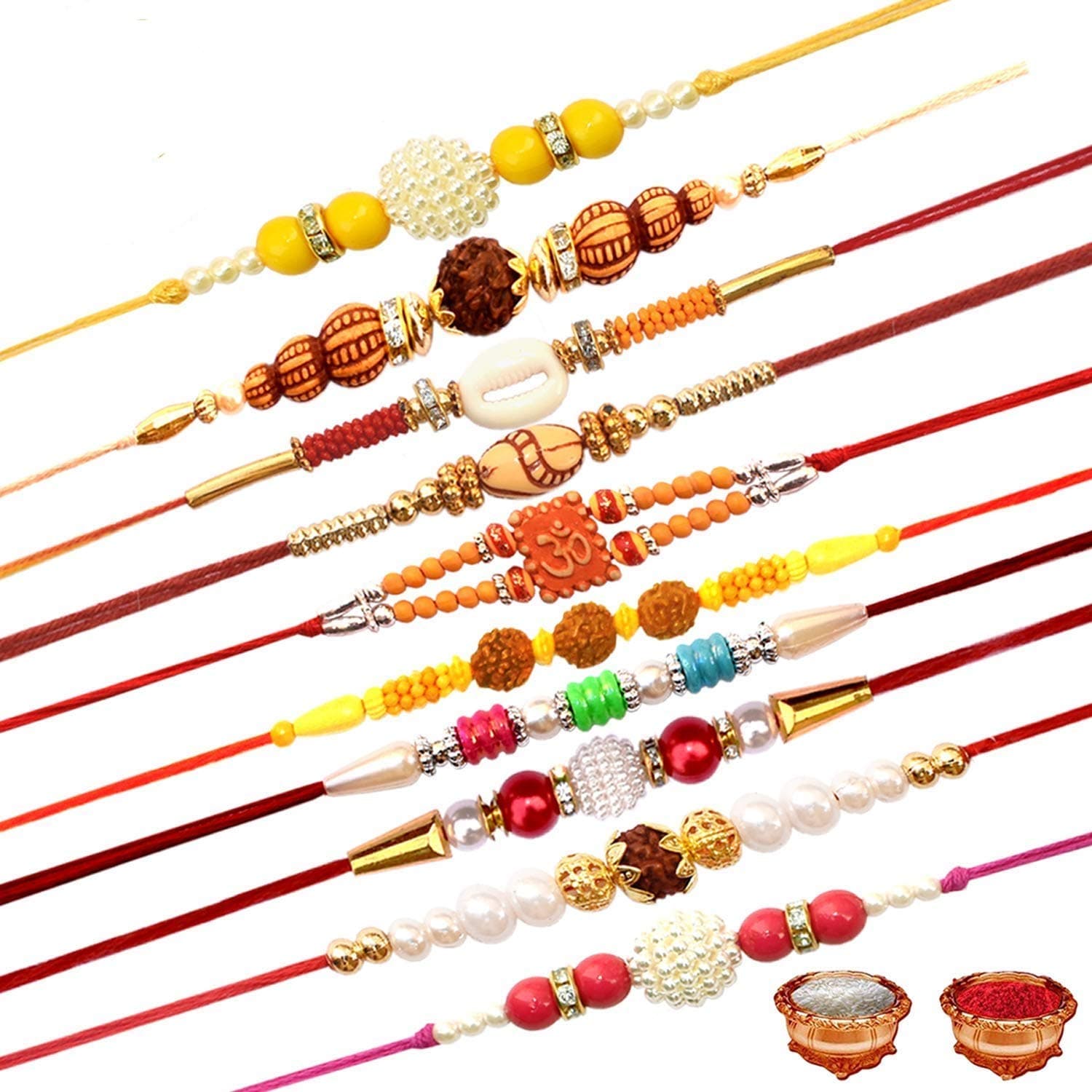 TONKWALAS Multicolor Combo of 10 Rakhi Set for Men With Roli Chawal Best Wishes Greeting Card Rakhi for Brother