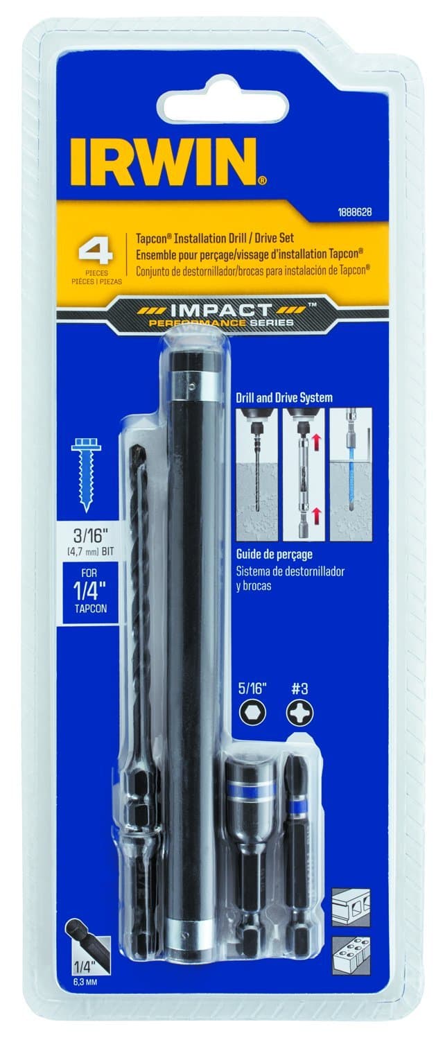 IRWINTools 1888628 Impact Performance Series Concrete Screw Drill-Drive Installation Set for 1/4-Inch Screws, 4-Piece