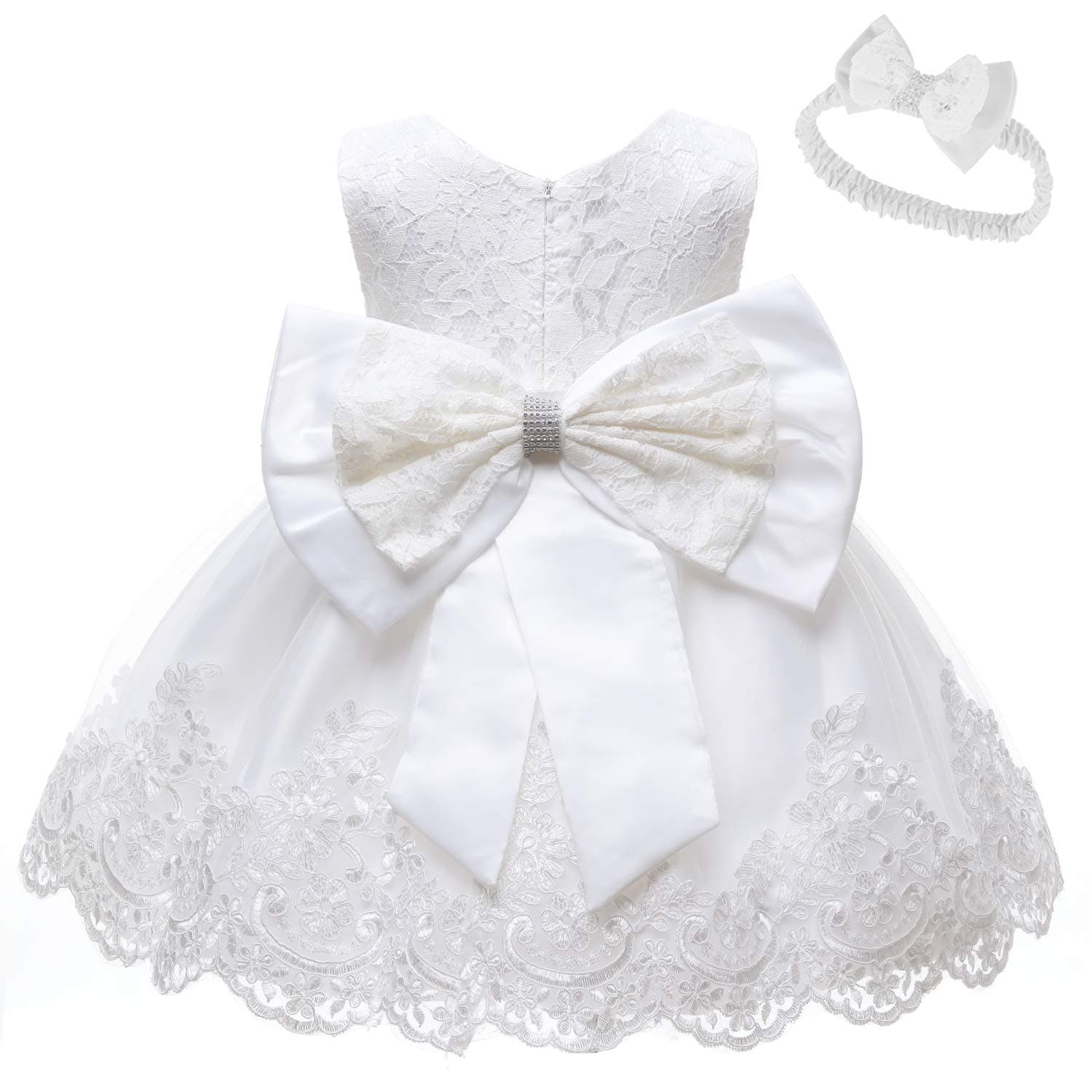 Baby Girls Ruffle Lace Backless with Headwear,Bowknot Flower Dresses Pageant Party Wedding Baby Girl Christmas Dress