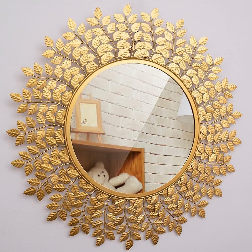 Furnish Craft: Rust Proof & Weather Proof Wall Mirror - Ideal Mirror for Living Room, Bathroom, Bedroom, Foyer | Entryway, Wash Basin Area - Royal Gold, 52 Cms | 20 Inches 1 Piece