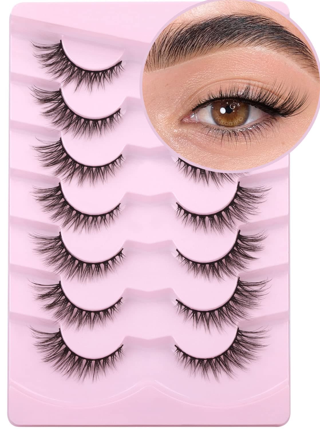 Lashes Natural Look False Eyelashes Wispies Short Faux Mink Lashes Soft 14mm Cat Eye Wispy Strip Eyelashes Pack