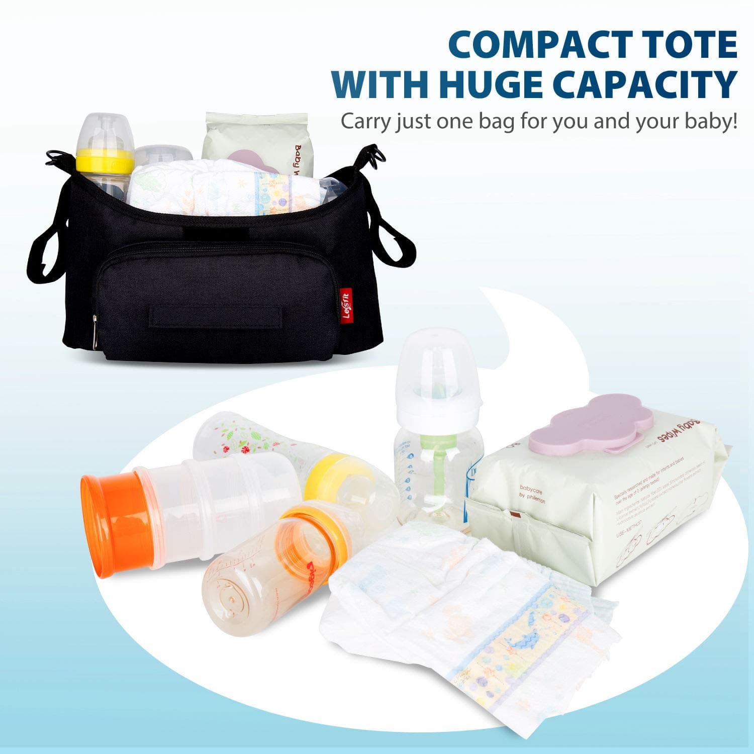 Pram Organiser Bag, 13 x 7 x 5 Inches, Black