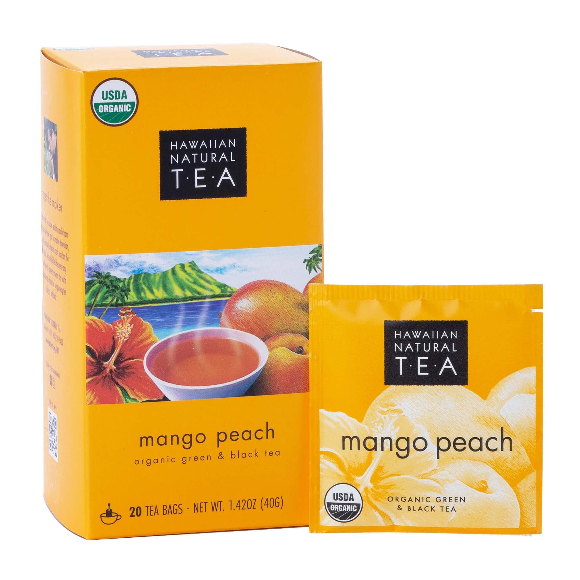 Hawaiian Natural Tea Mango Peach Flavored Organic Tea - Tropical Fruit Green and Black Tea Blend - Perfect Daily Cup & Gift for Special Occasions - 20 Tea Bags