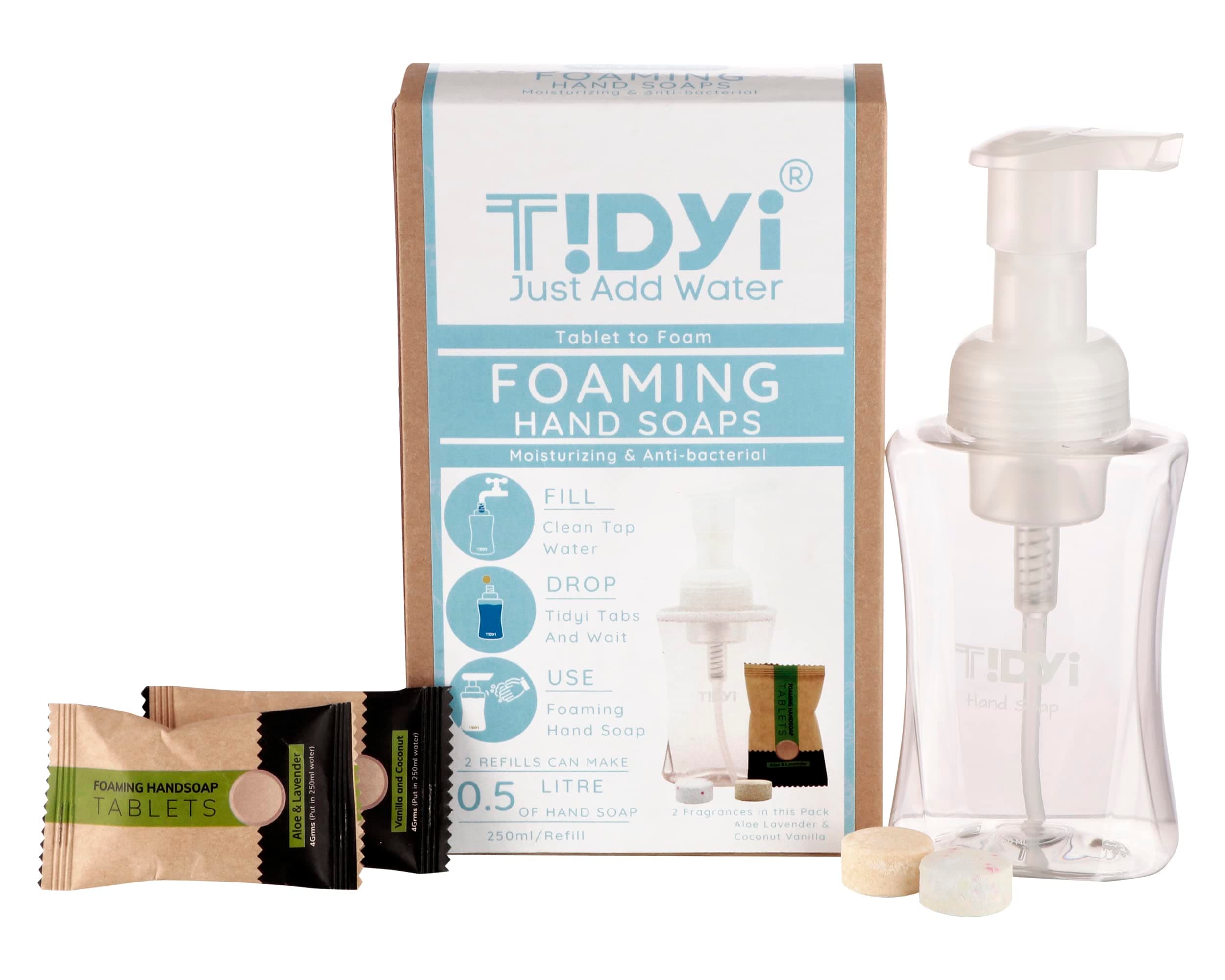 Tidyi Aloe Lavender & Vanilla Coconut Foaming Handsoap Refills With Bottle Refreshing Hand Cleaning Soaps Rich Foam Hand Wash (Pack of 2, Refills-250ml Each)