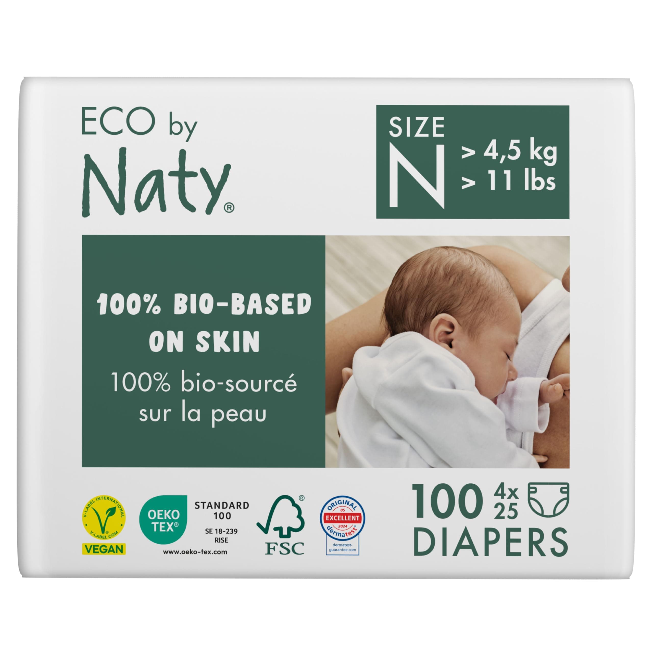 ECO by Naty Diapers 0% oil Plastic On Skin, Size 0, 25 x Pack of 4