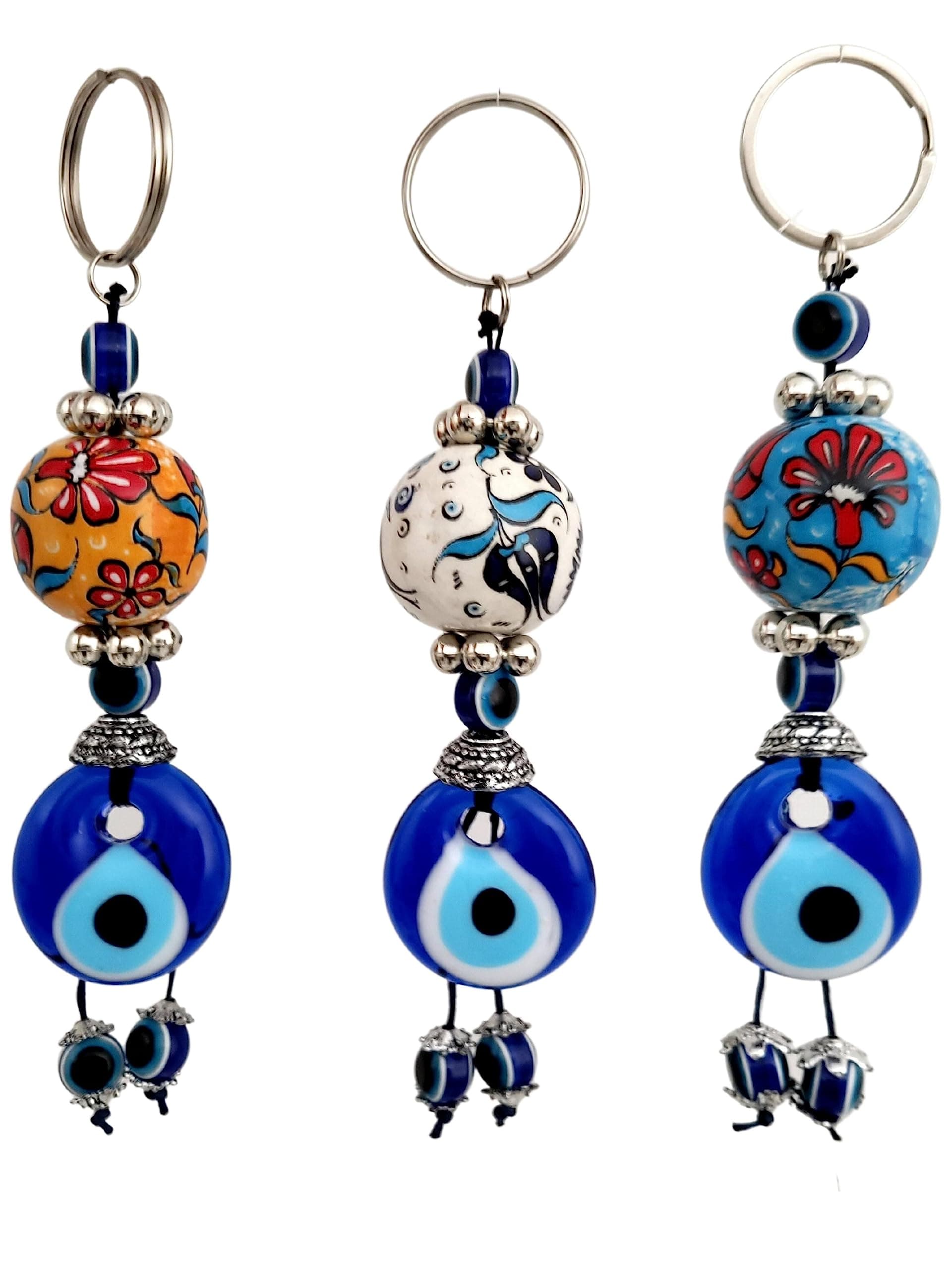 Turkish Evil Eye Keychain Set of 3 - Turkish Gifts - Evil Eye Keychains for Car Keys, Women & Men