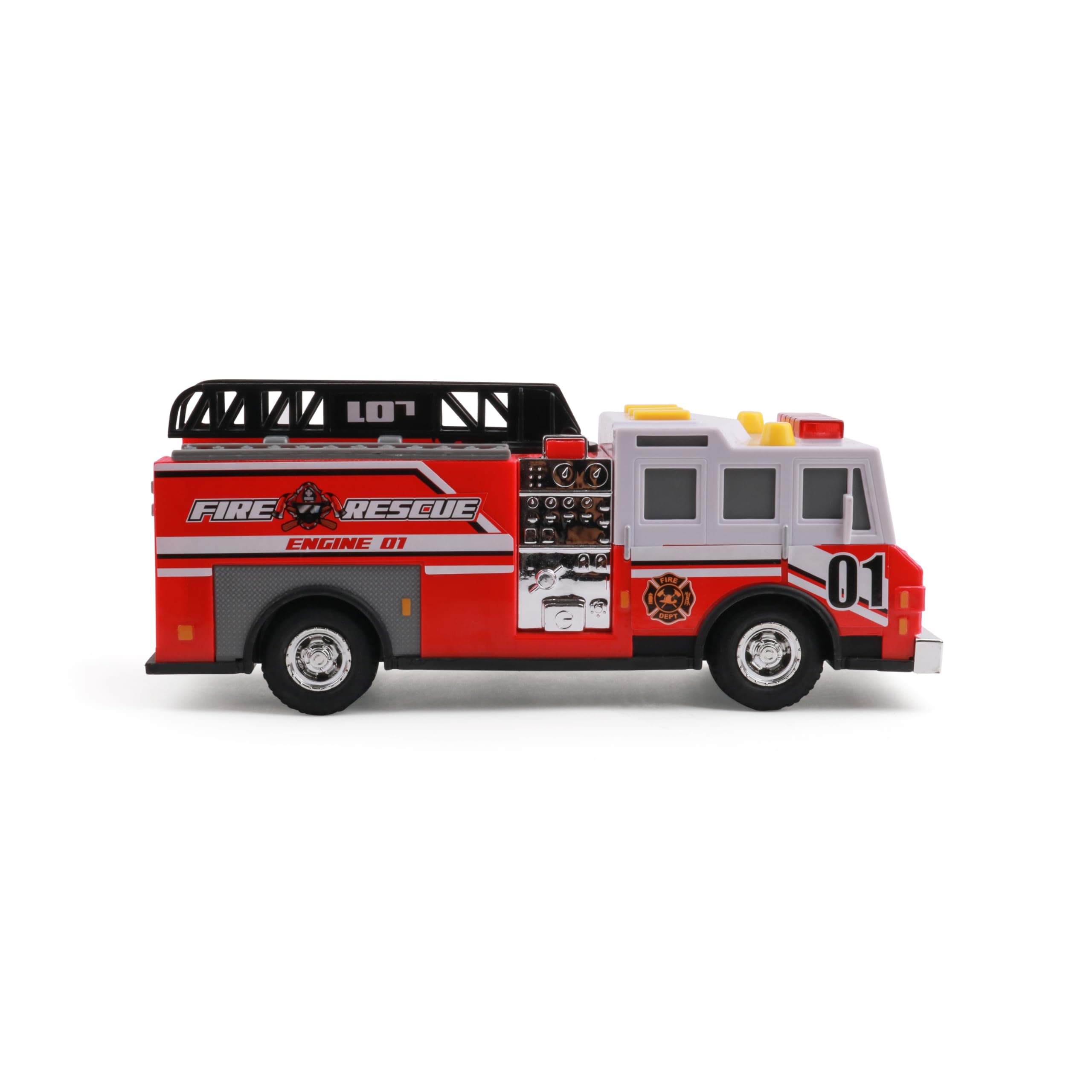 Rescue Force 12" Fire Truck Ladder Toy with Realistic Lights & Sounds, Free Wheeling Play & Working Ladder! Ages 3+